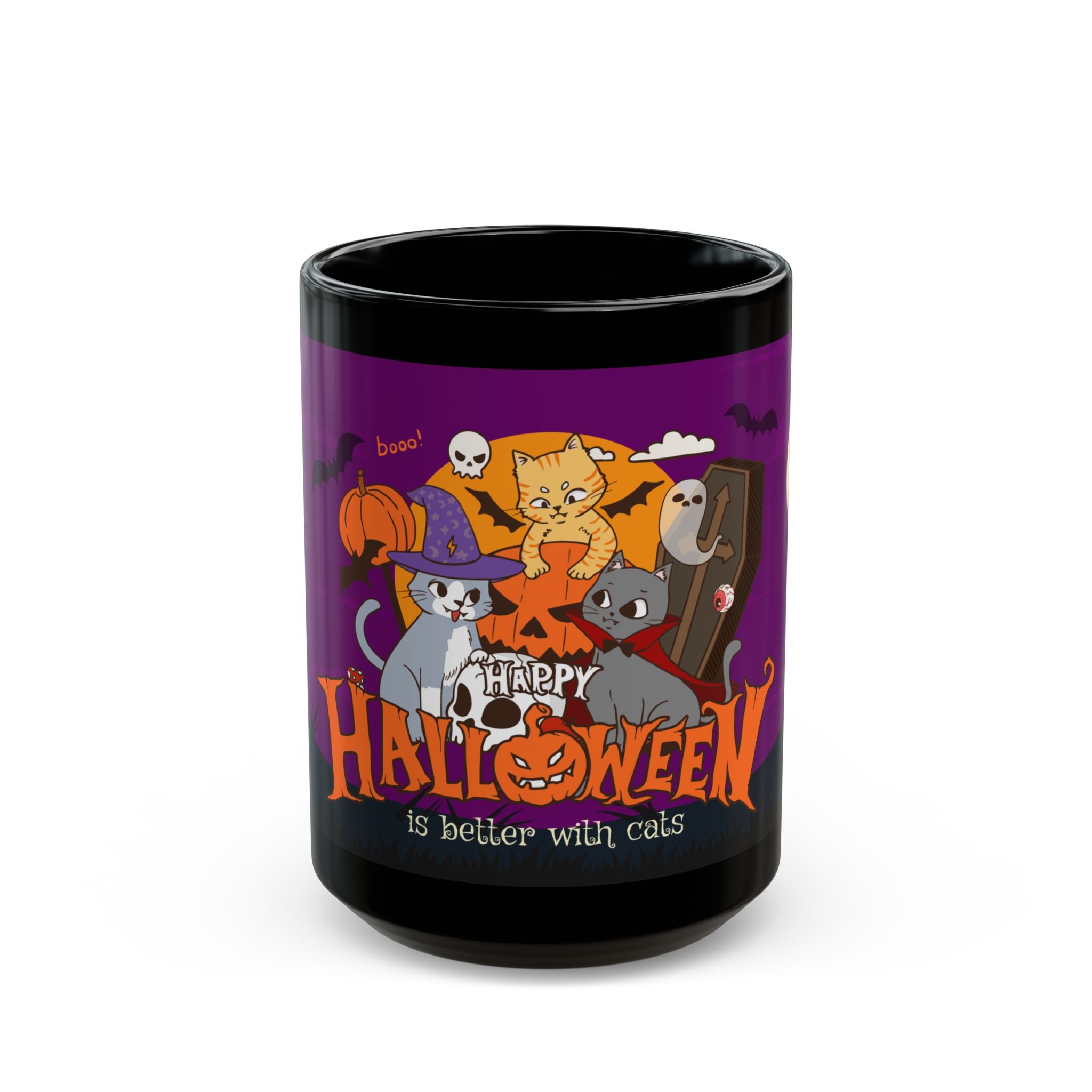 Happy Halloween is Better with Cats | Black Mug