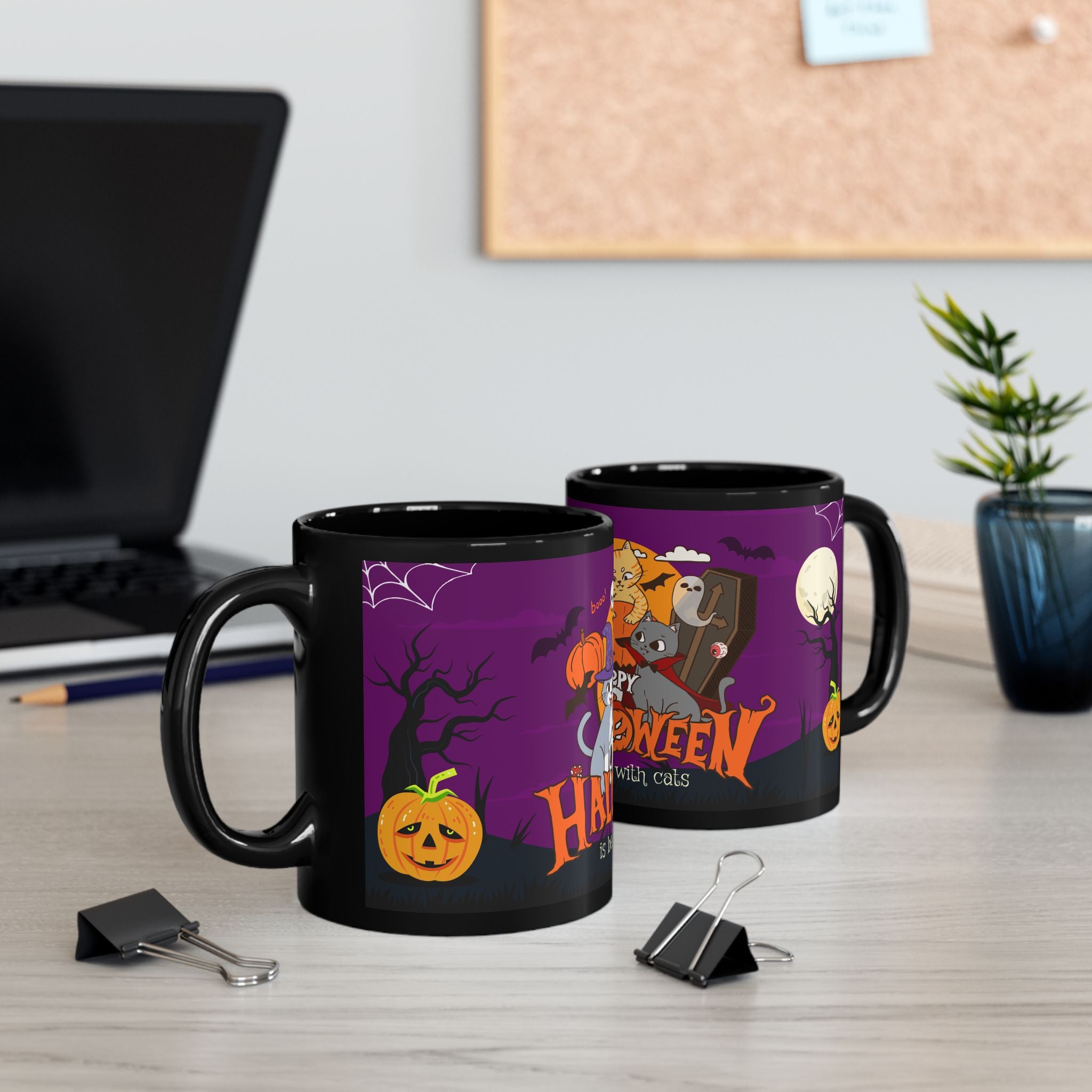 Happy Halloween is Better with Cats | Black Mug