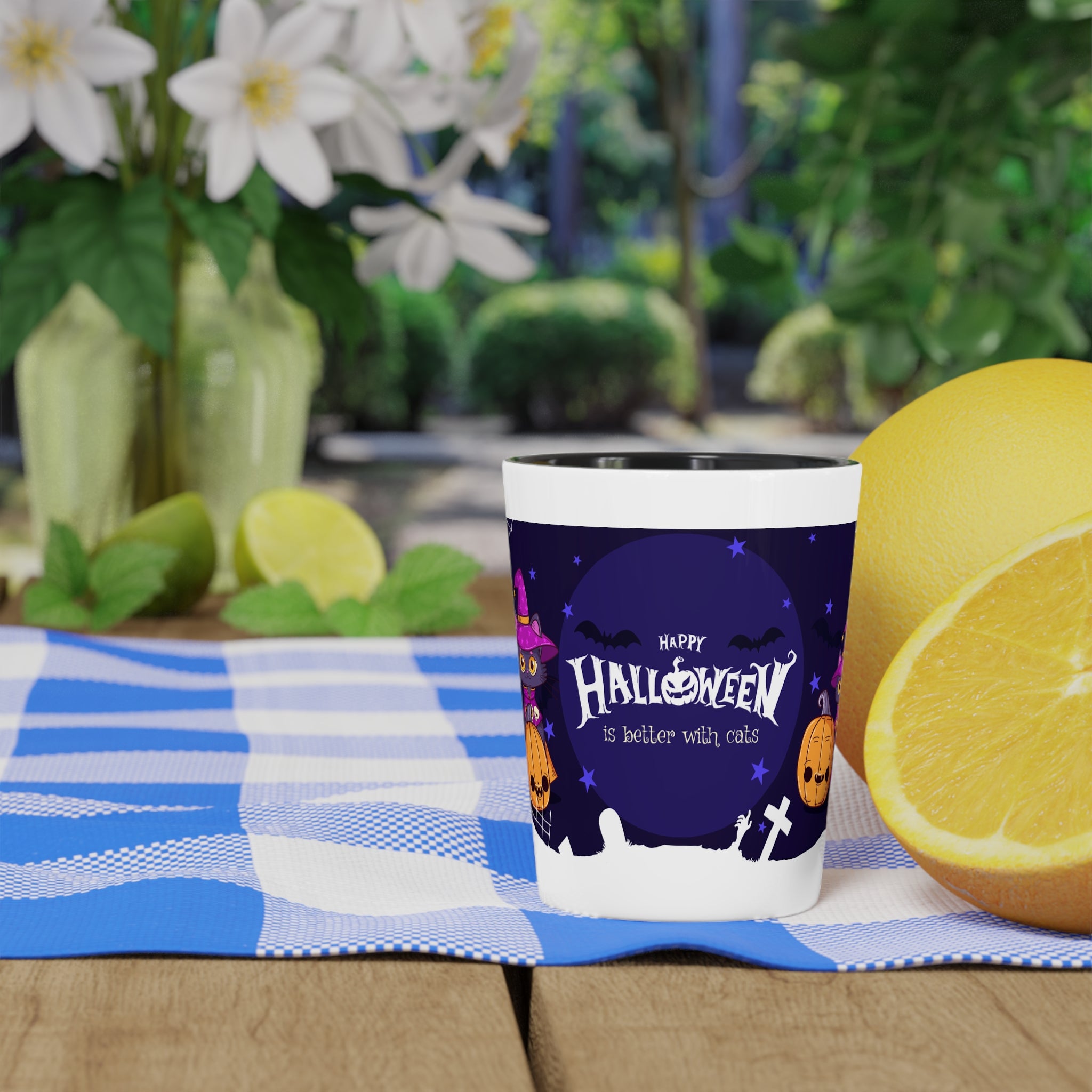 Happy Halloween with Witch's Cats | Shot Glass