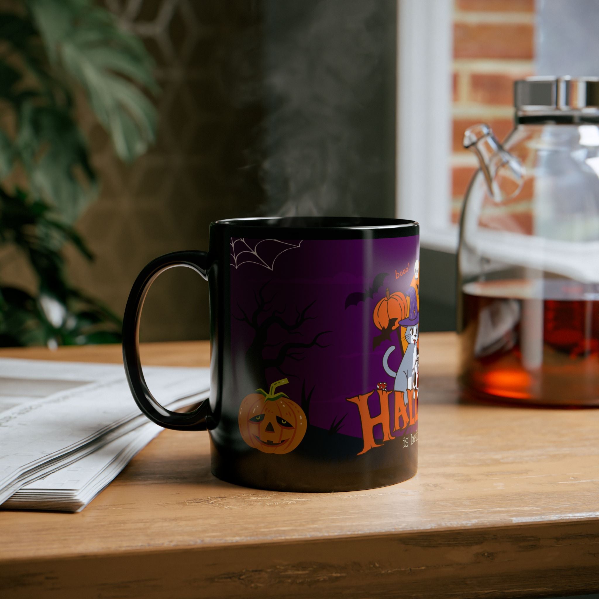 Happy Halloween is Better with Cats | Black Mug