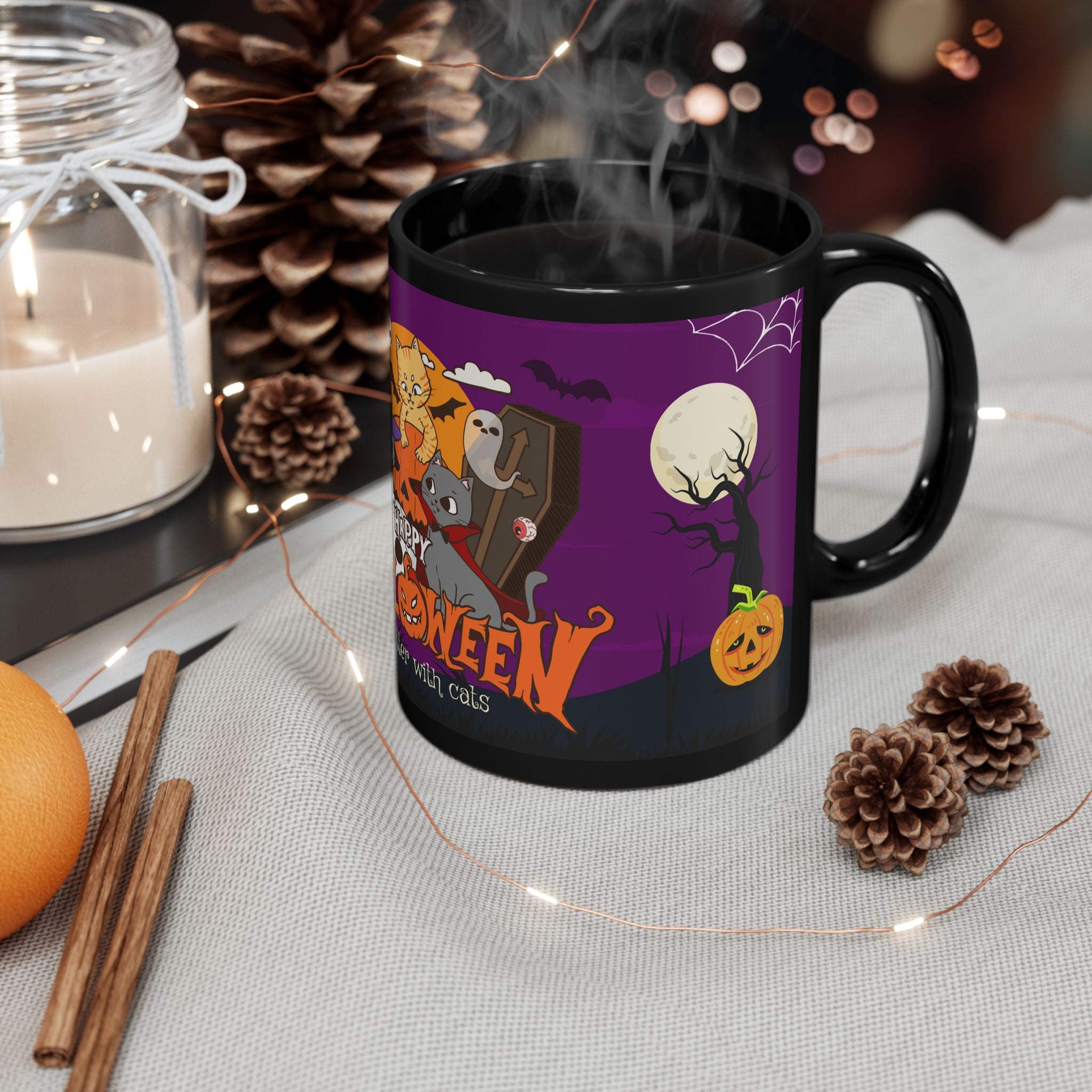 Happy Halloween is Better with Cats | Black Mug