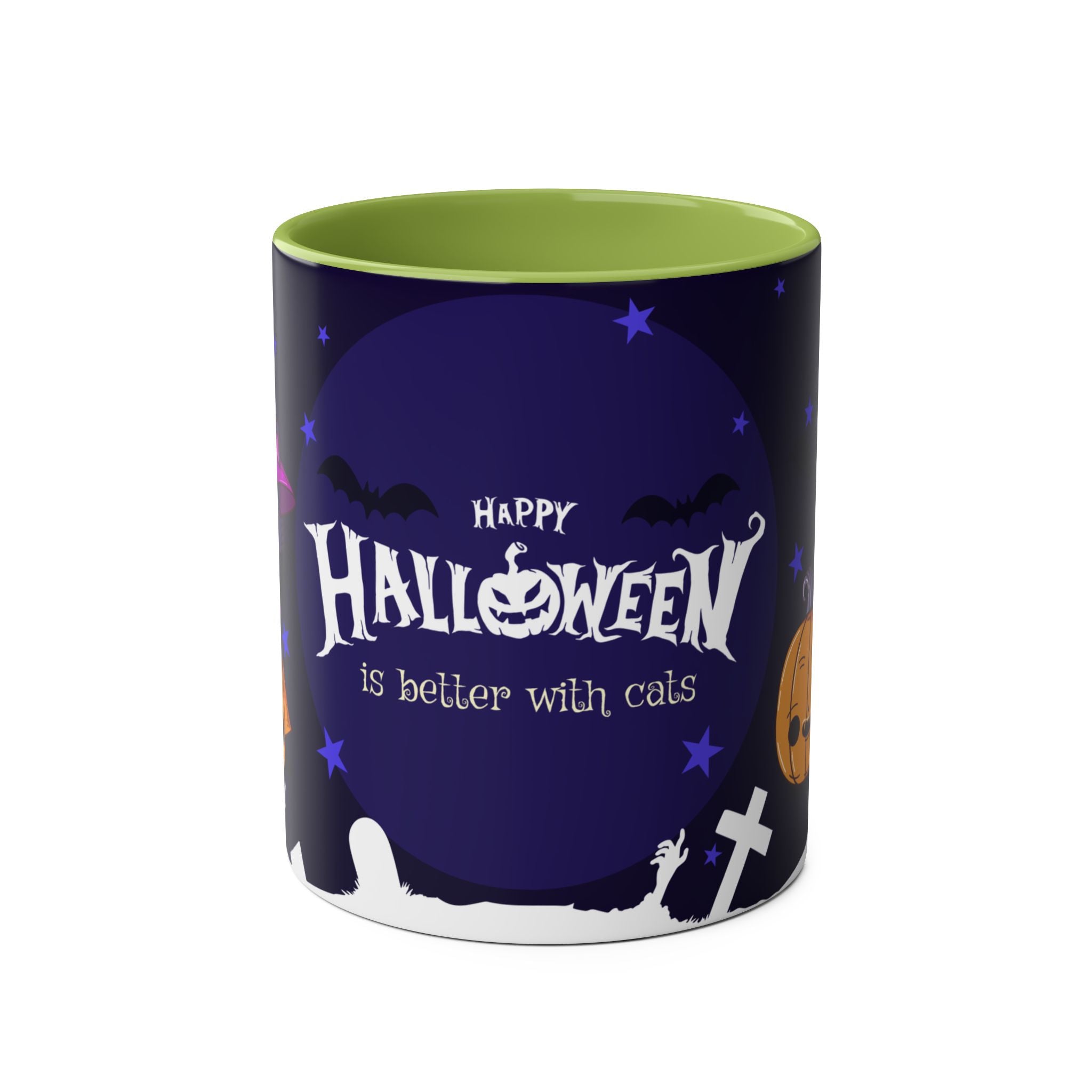 Happy Halloween with Witch's Cats | Two-Tone Coffee Mugs