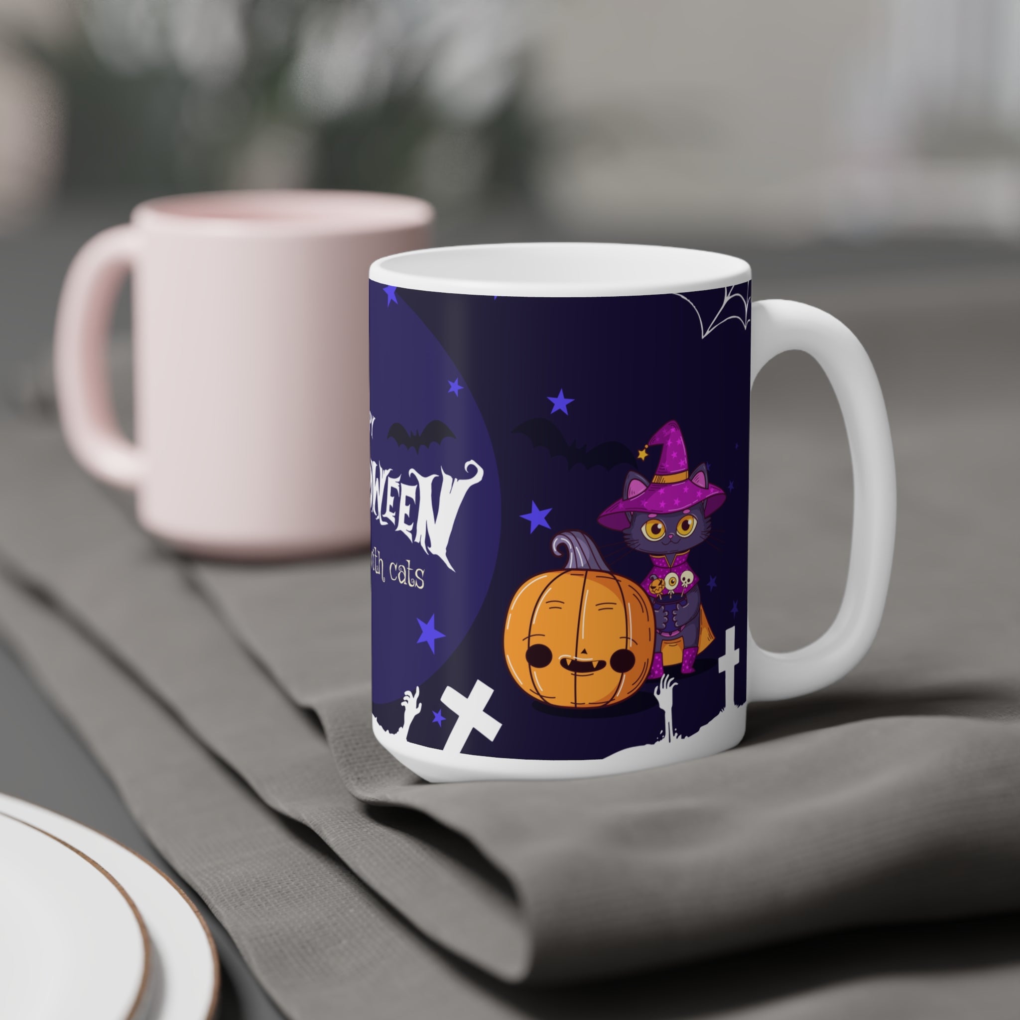 Happy Halloween with Witch's Cats | Ceramic Mugs