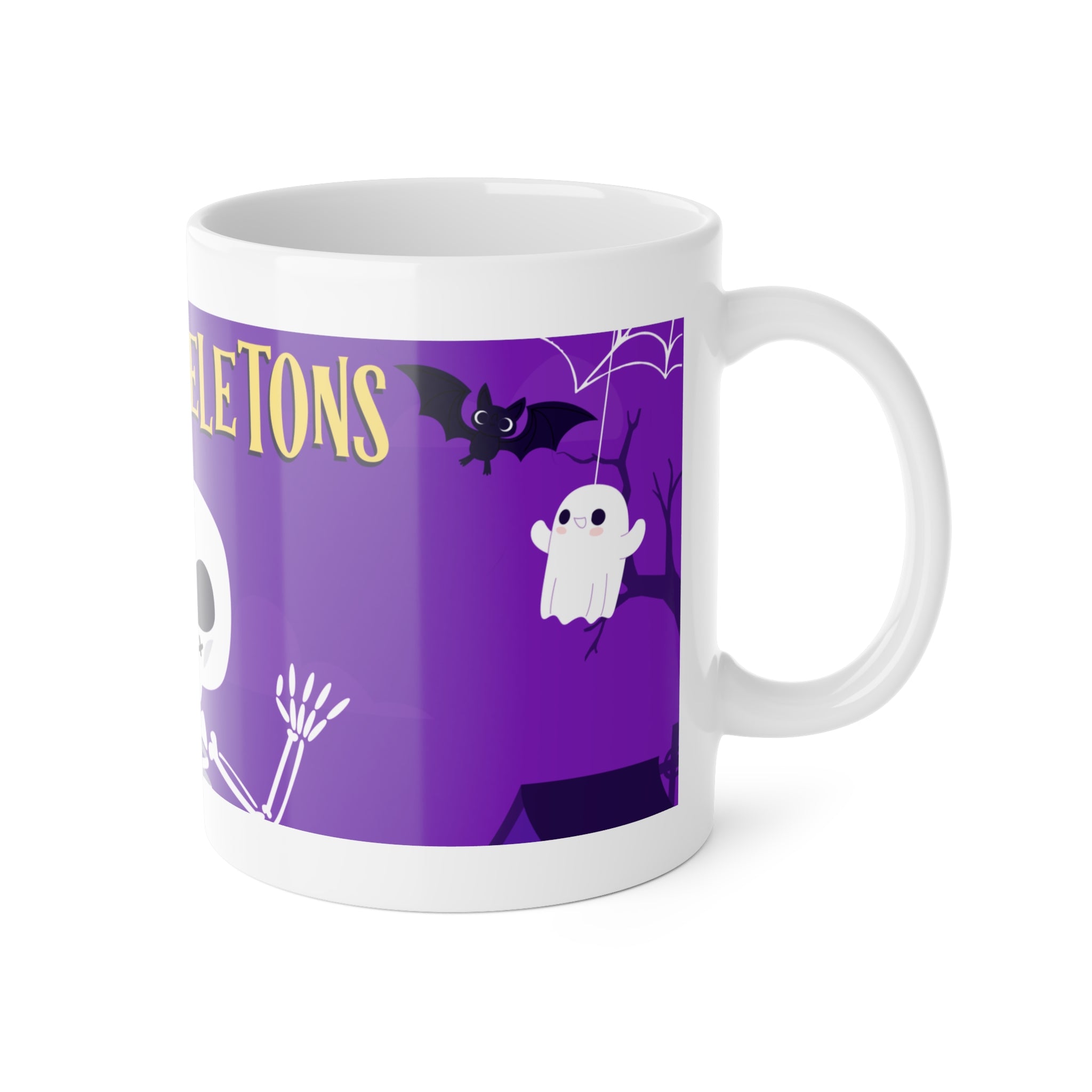 Creepy Skeletons in a Haunted Graveyard | Halloween Bats and Ghosts | White Ceramic Mug
