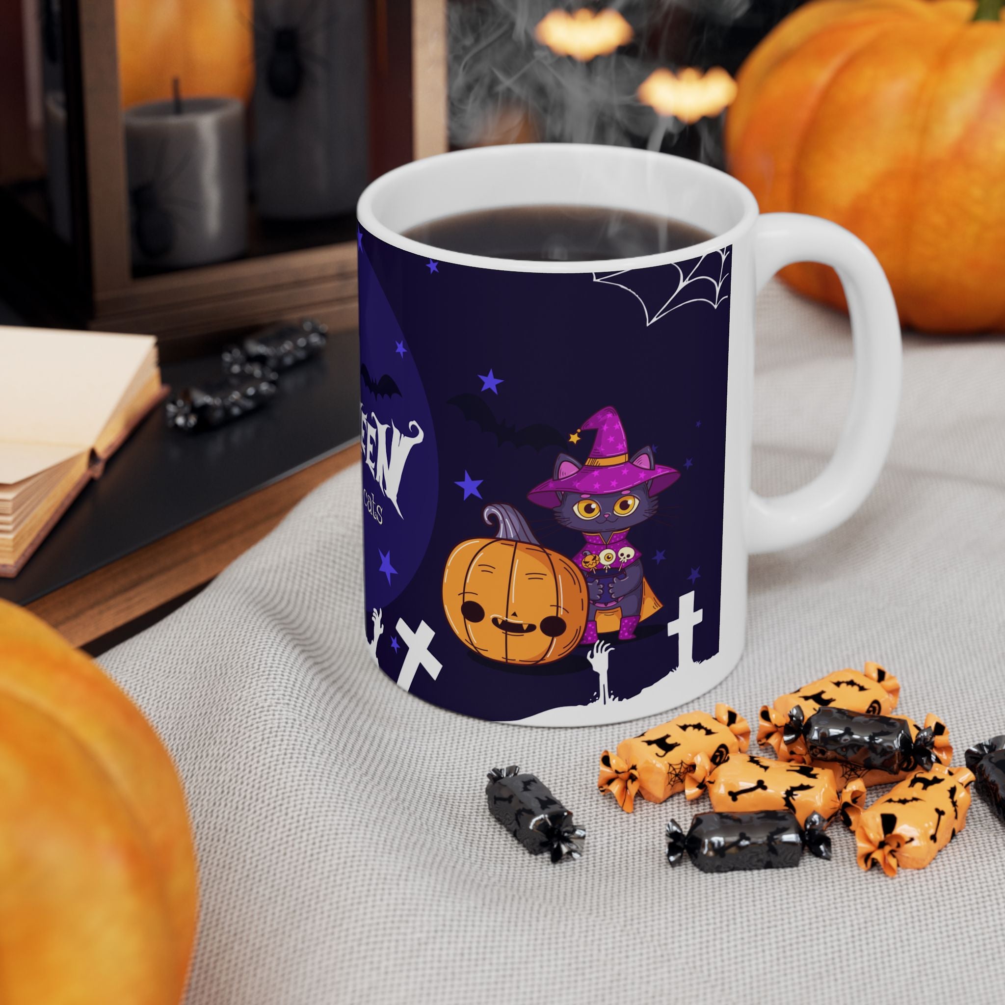 Happy Halloween with Witch's Cats | Ceramic Mug