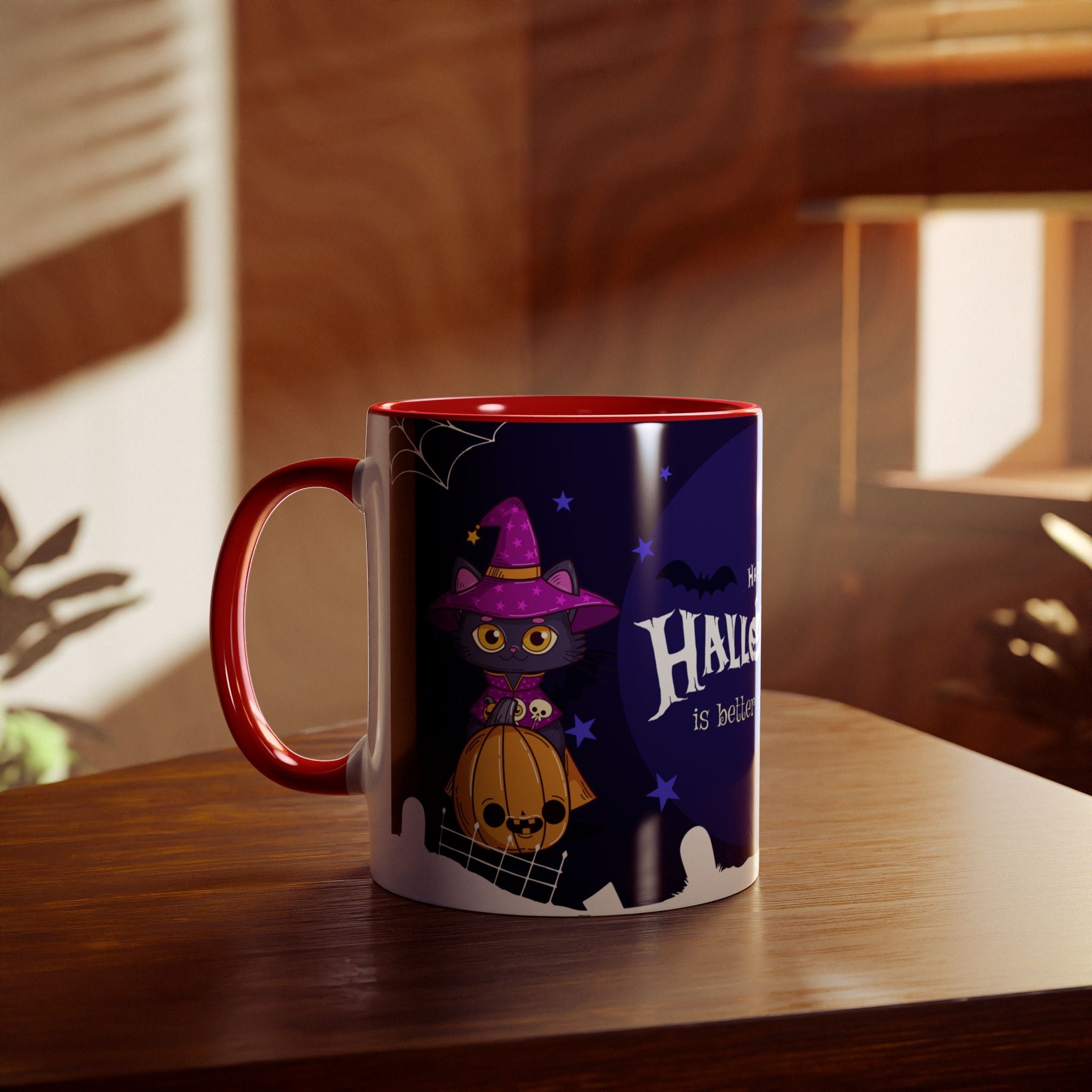 Happy Halloween with Witch's Cats | Two-Tone Coffee Mugs