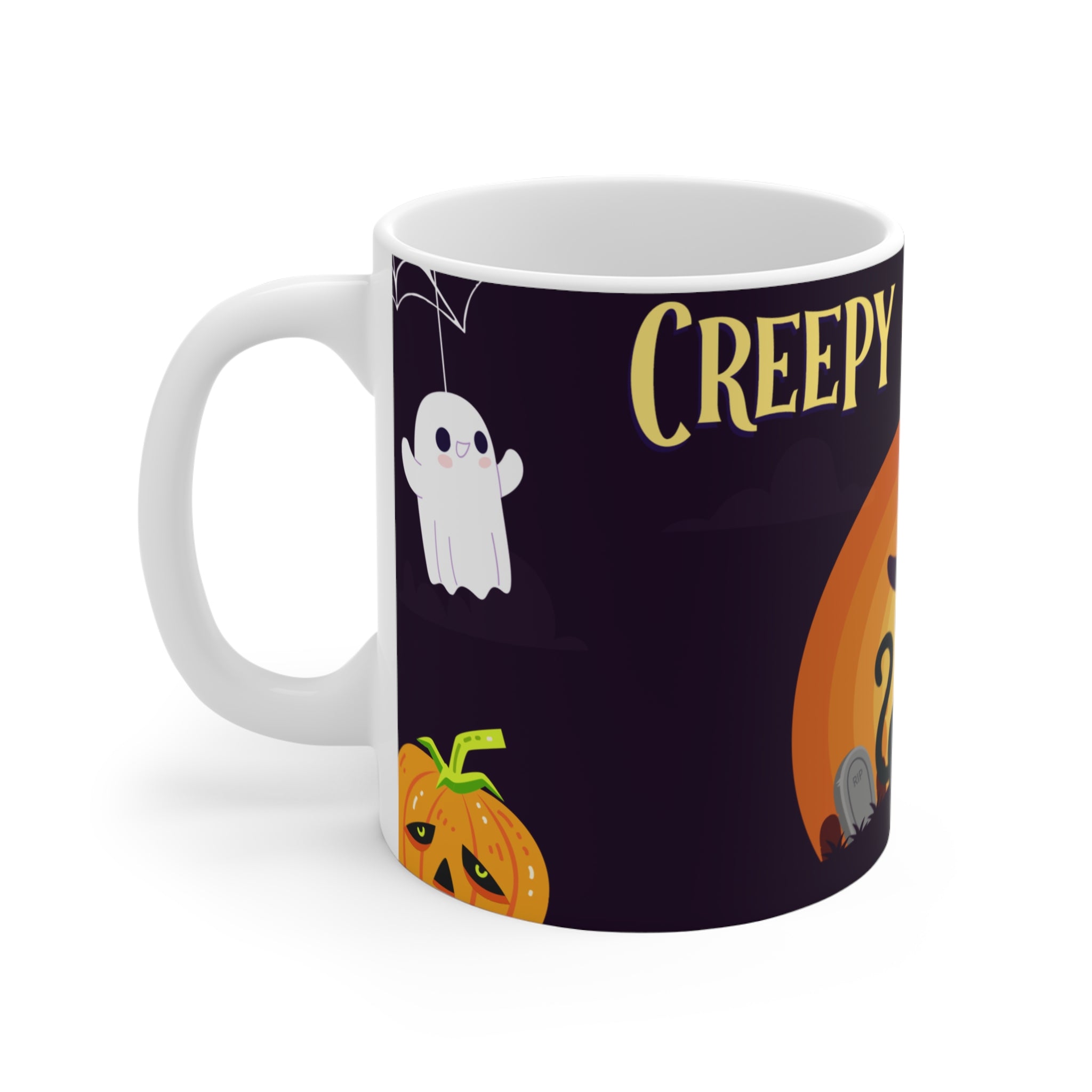 Creepy Graveyard Halloween with Witch Cat  | Mug