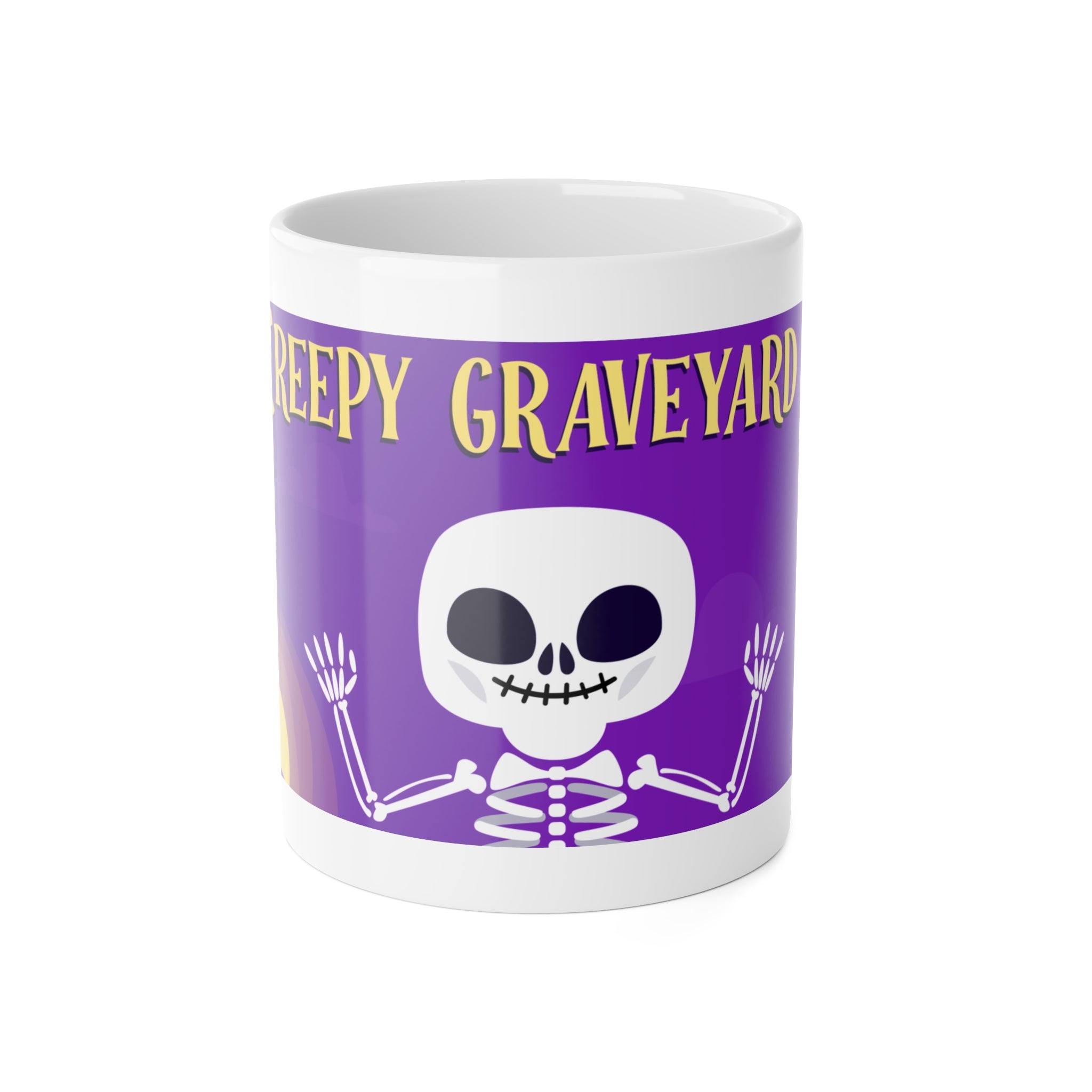 Creepy Graveyard with Halloween Skeleton | White Ceramic Mug