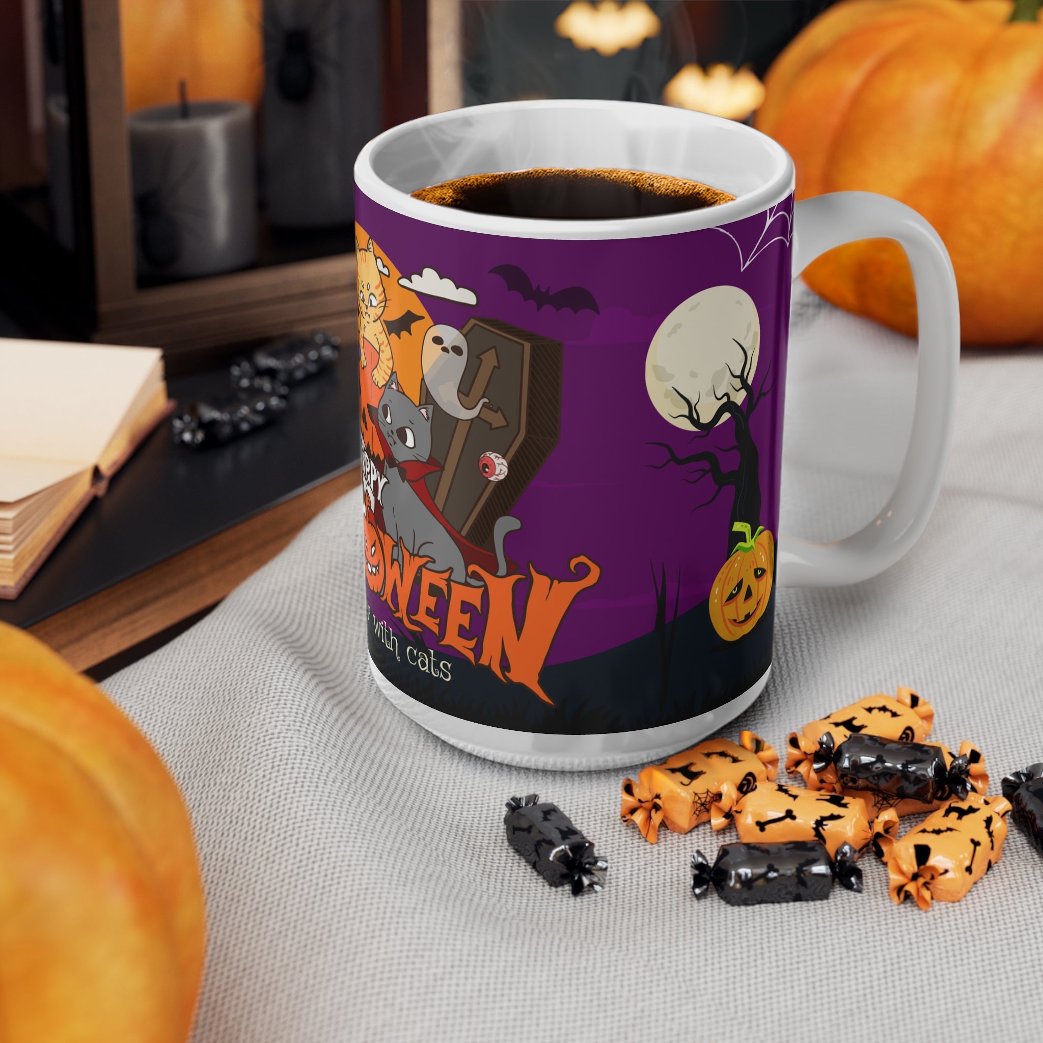 Happy Halloween is Better with Cats | Ceramic Coffee Cups