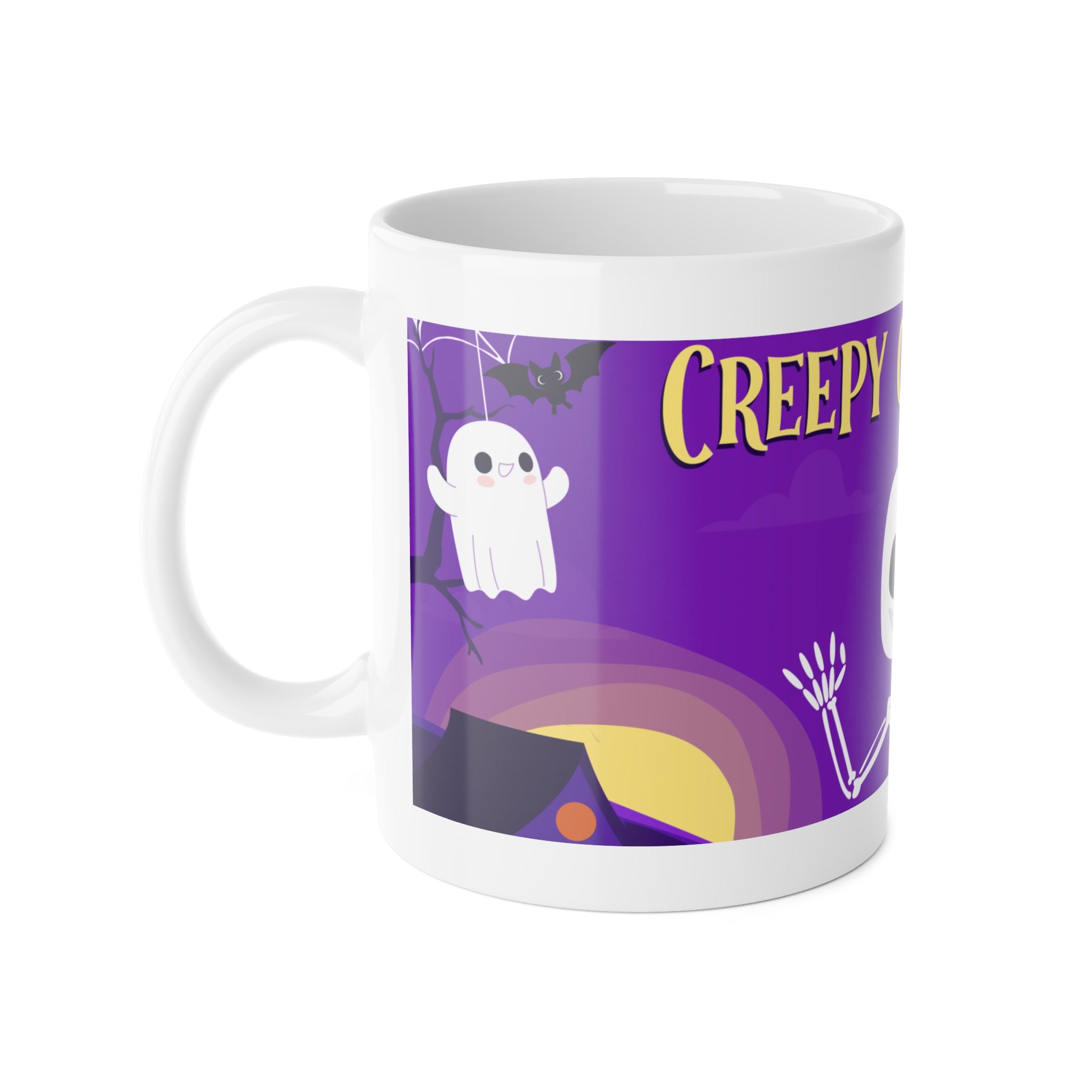 Creepy Graveyard with Halloween Skeleton | White Ceramic Mug