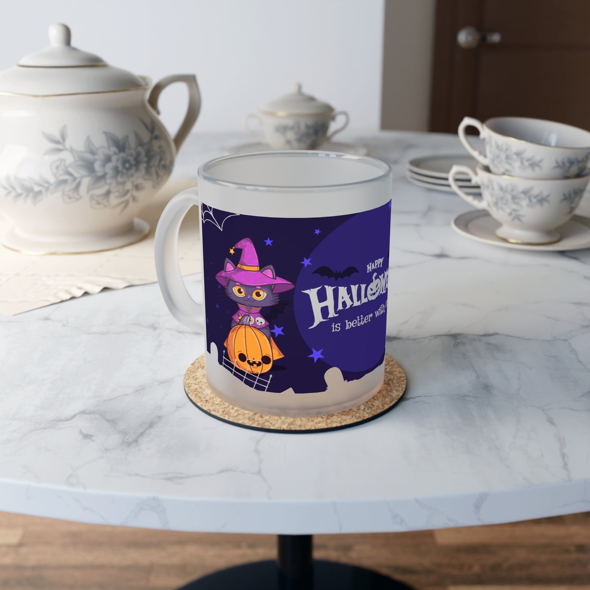 Happy Halloween with Witch's Cats | Frosted Glass Mug