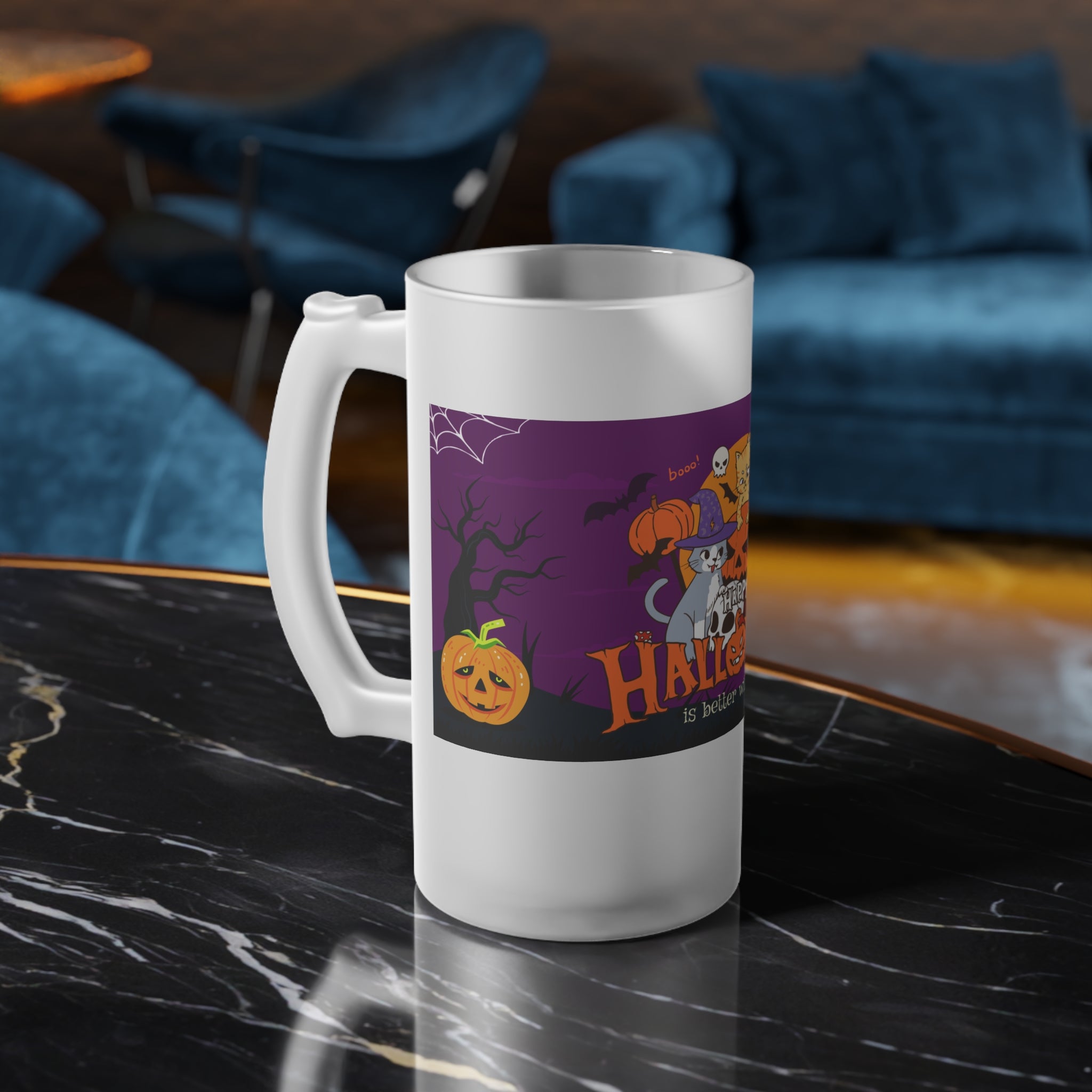 Happy Halloween is Better with Cats | Frosted Glass Beer Mug