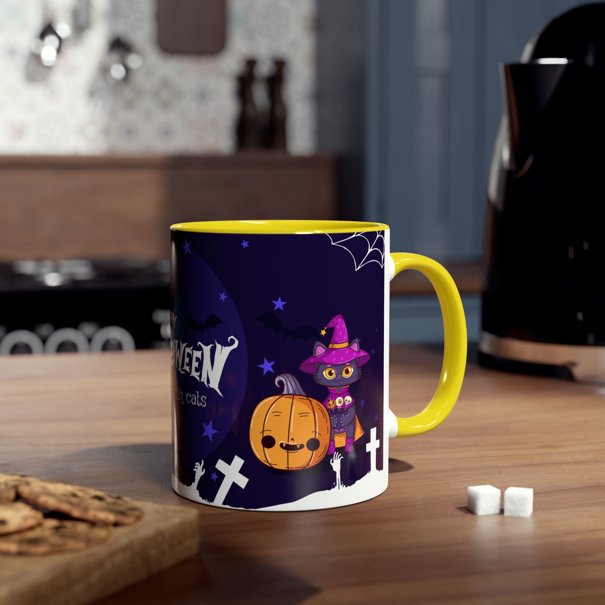 Happy Halloween with Witch's Cats | Two-Tone Coffee Mugs