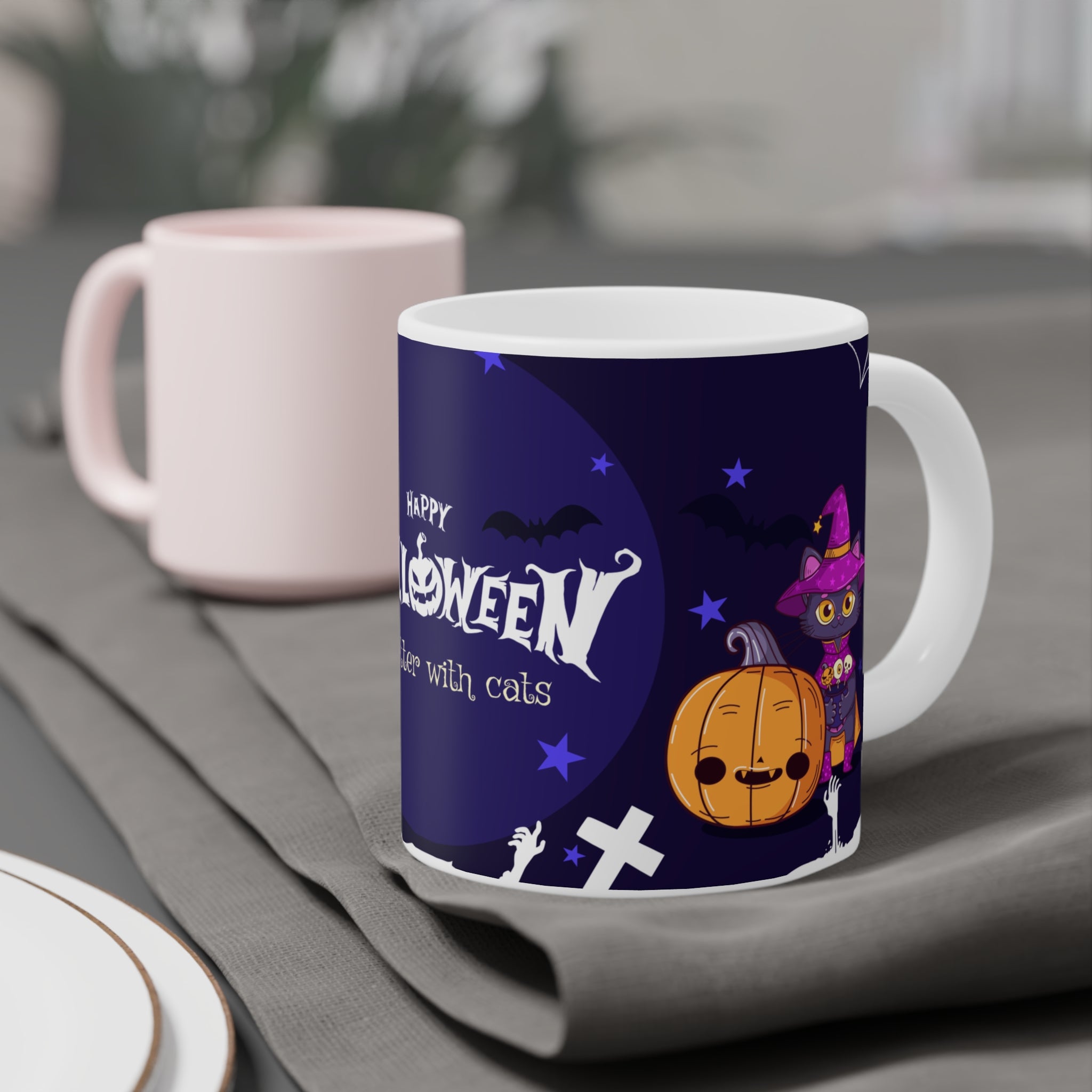 Happy Halloween with Witch's Cats | Ceramic Mugs