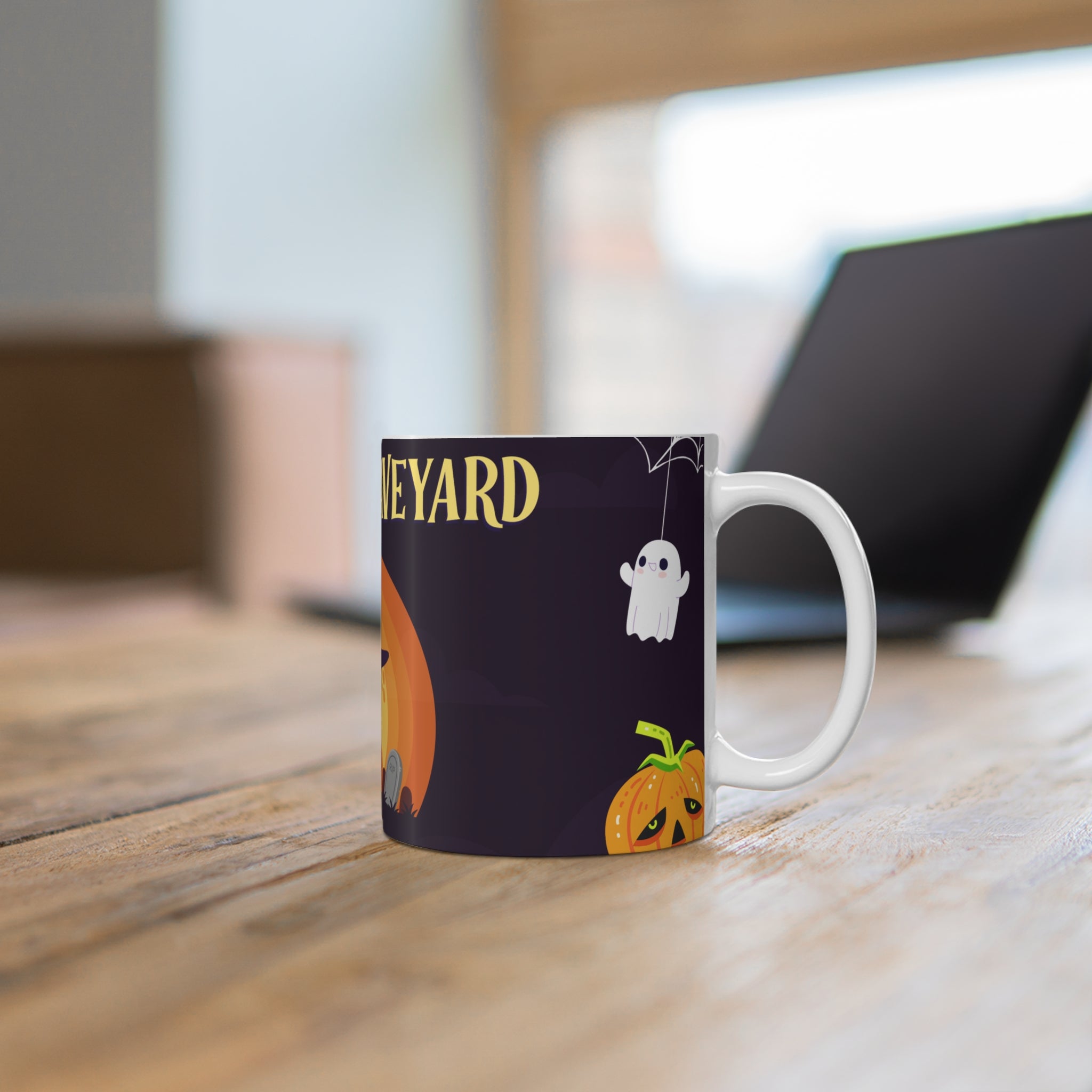 Creepy Graveyard Halloween with Witch Cat  | Mug