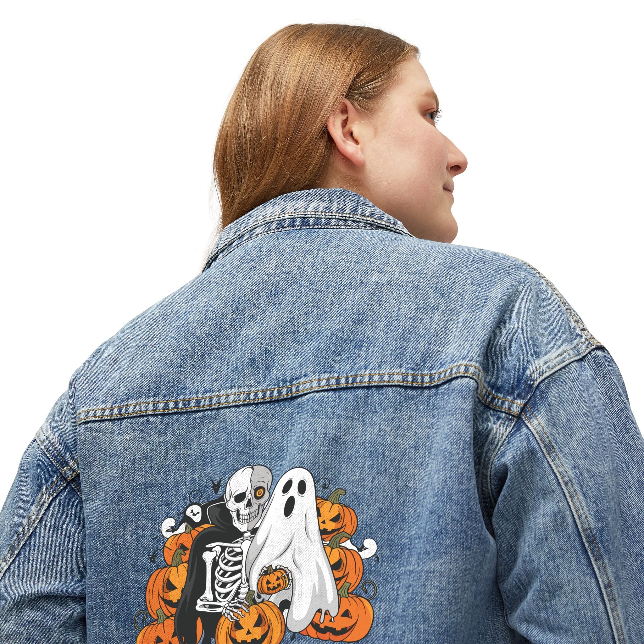 Scary Halloween with Skeletons and Ghost | Women's Denim Jacket