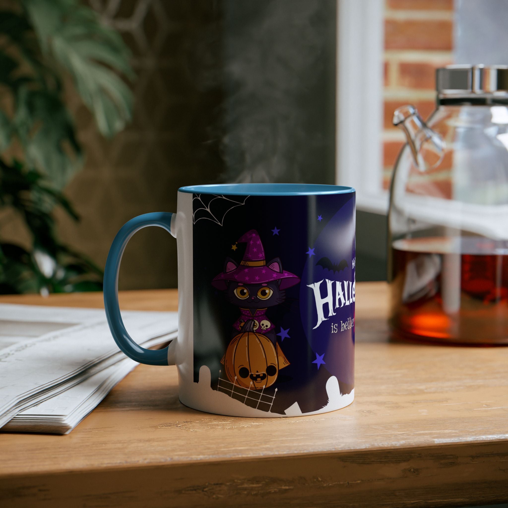 Happy Halloween with Witch's Cats | Two-Tone Coffee Mugs