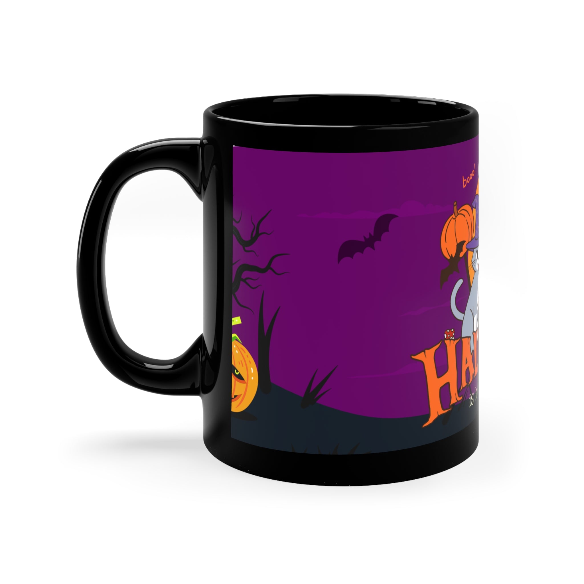 Happy Halloween is Better with Cats | Black Coffee Mug