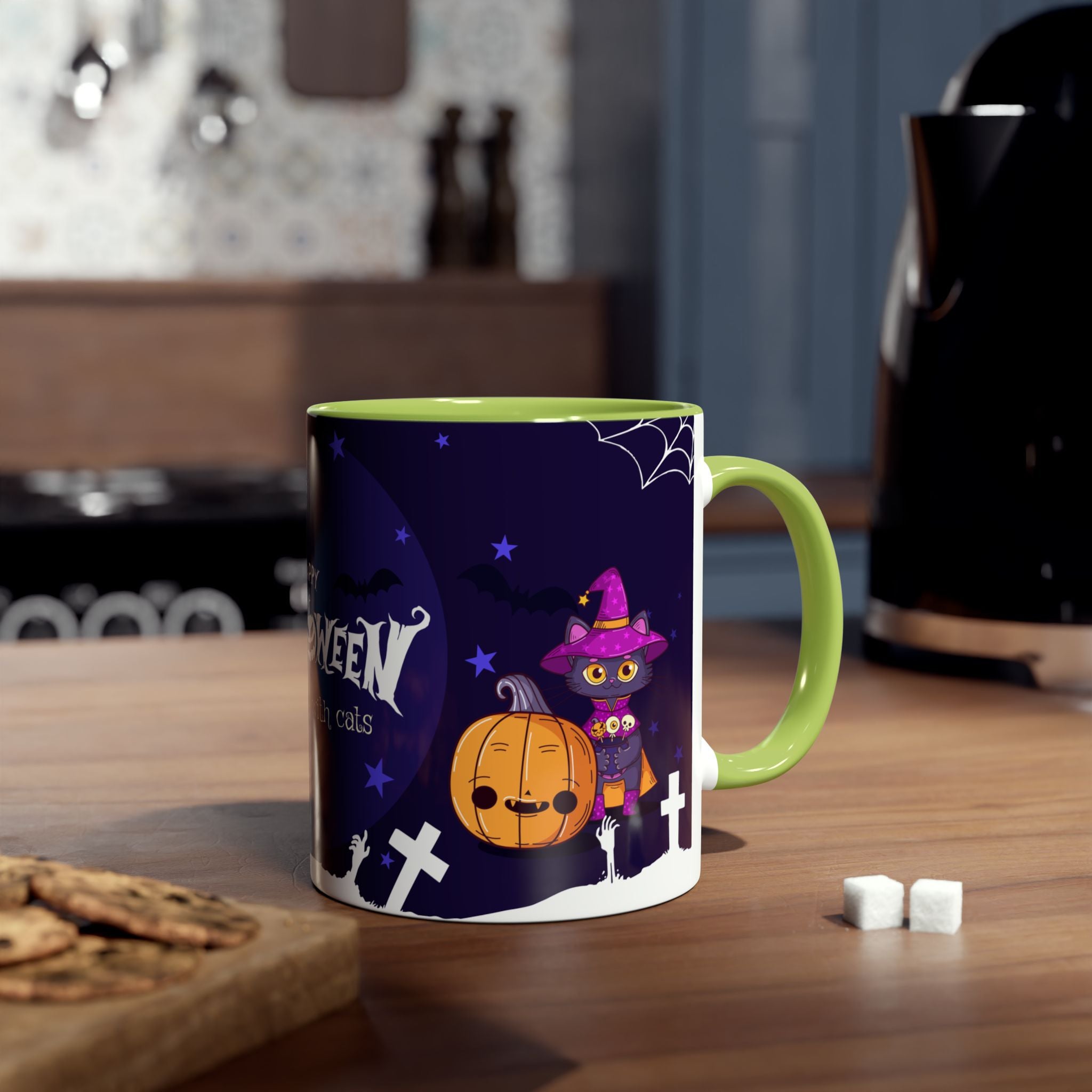 Happy Halloween with Witch's Cats | Two-Tone Coffee Mugs