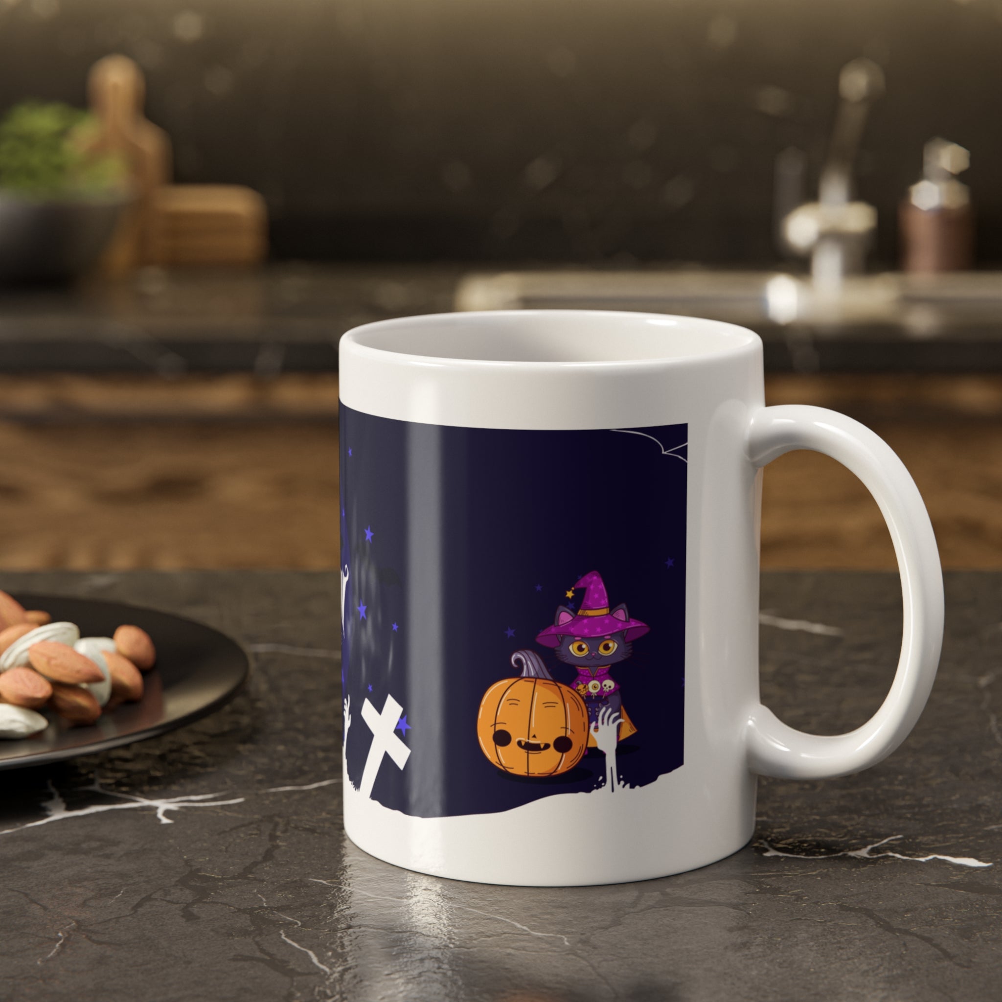 Happy Halloween with Witch's Cats | White Ceramic Mug