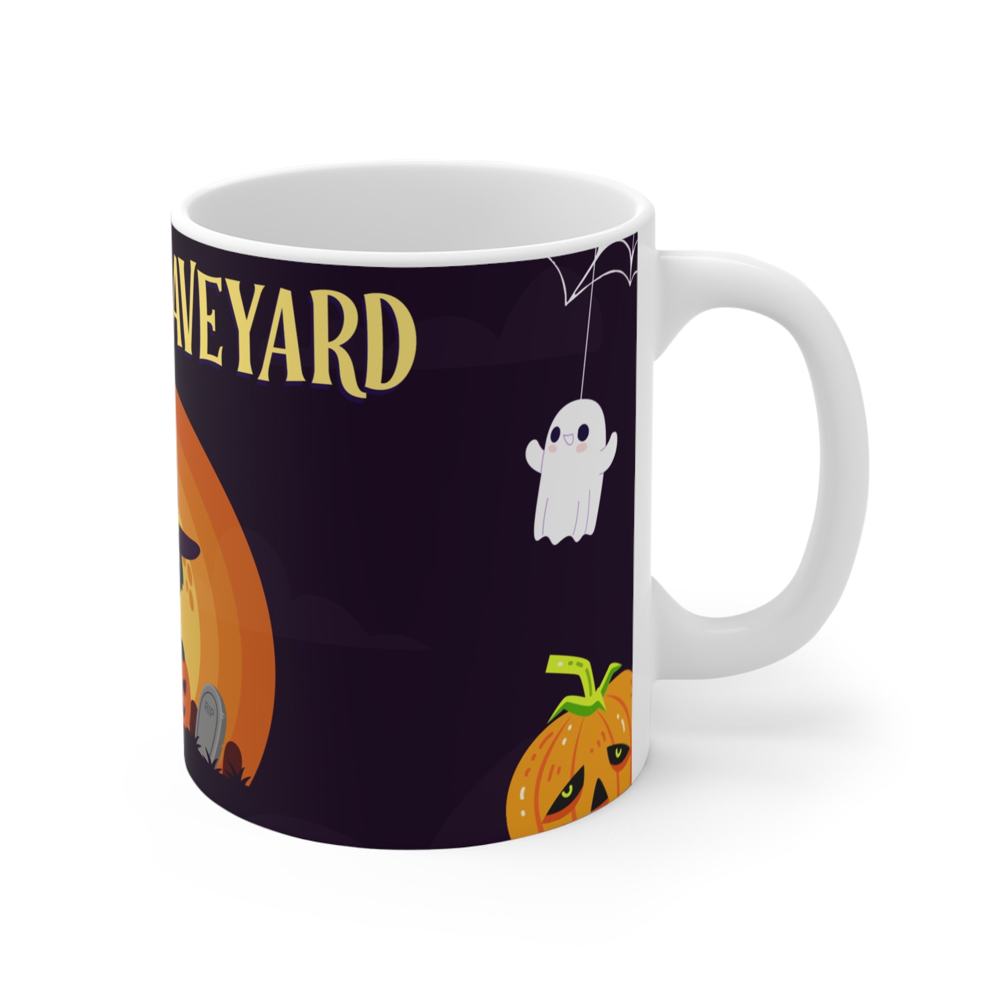 Creepy Graveyard Halloween with Witch Cat  | Mug