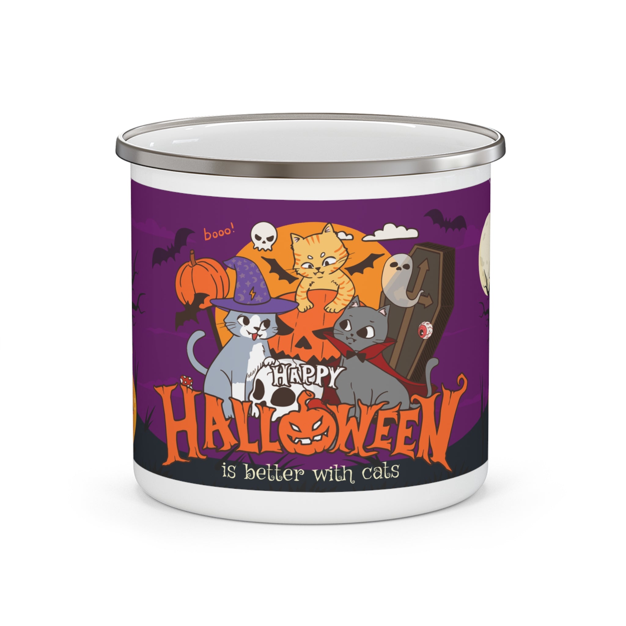 Happy Halloween is Better with Cats | Enamel Camping Mug
