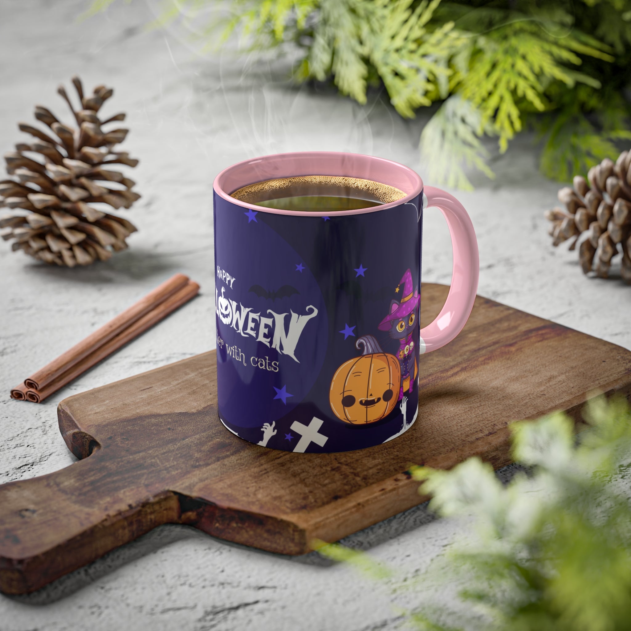 Happy Halloween with Witch's Cats | Colorful Mugs