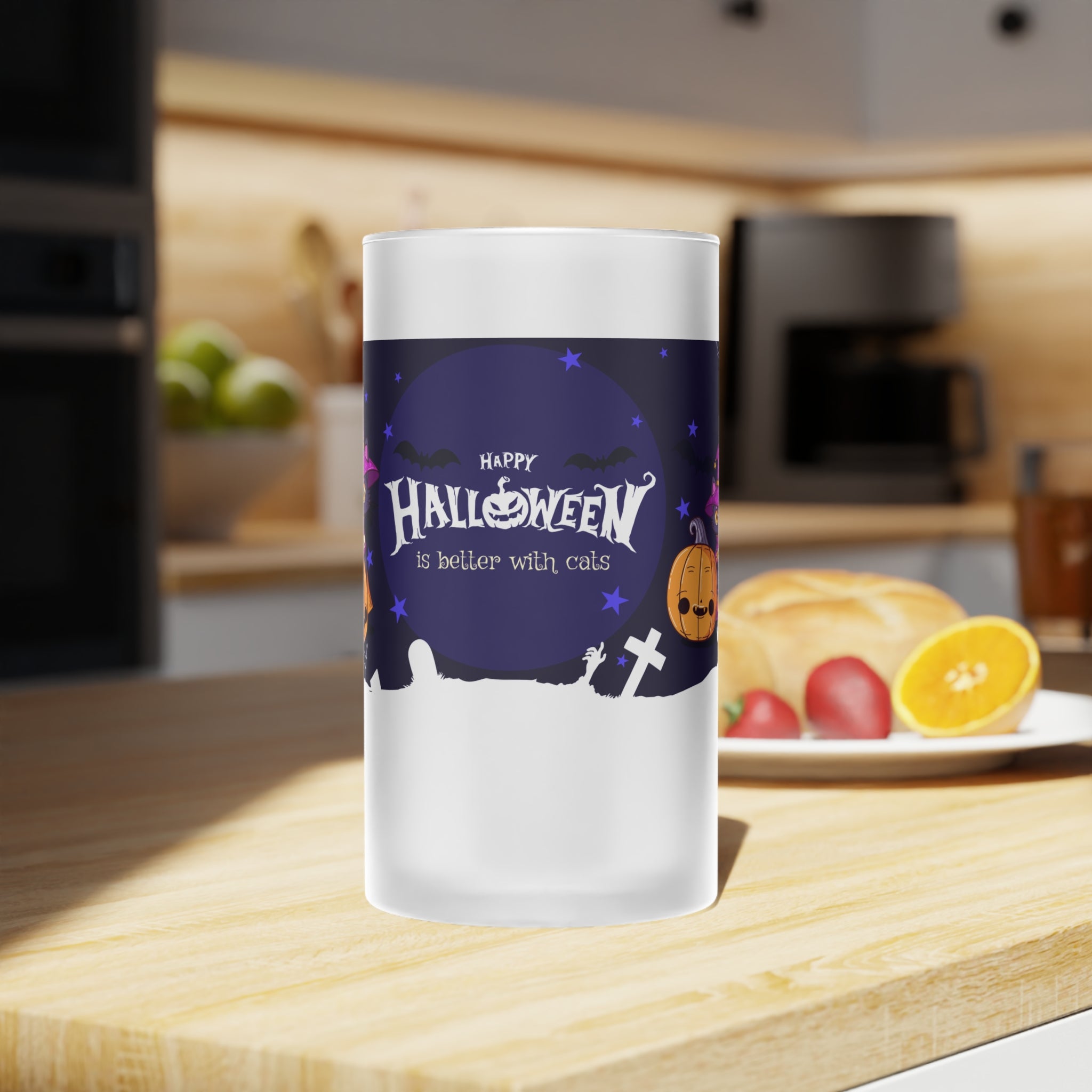 Happy Halloween with Witch's Cats | Frosted Glass Beer Mug
