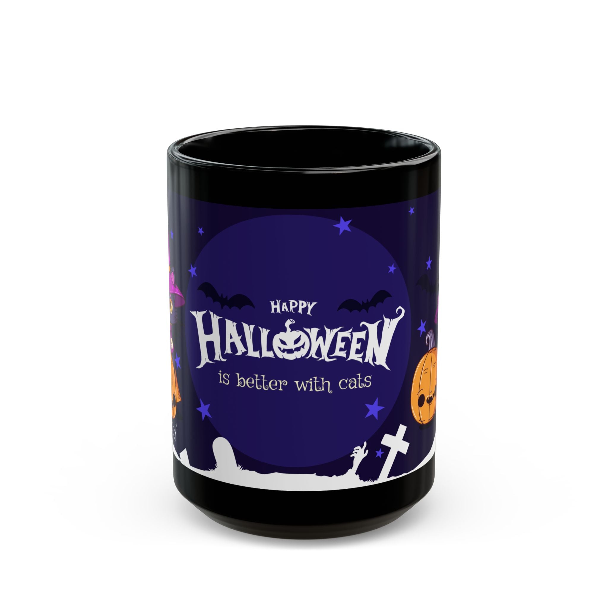 Happy Halloween with Witch's Cats | Black Mug