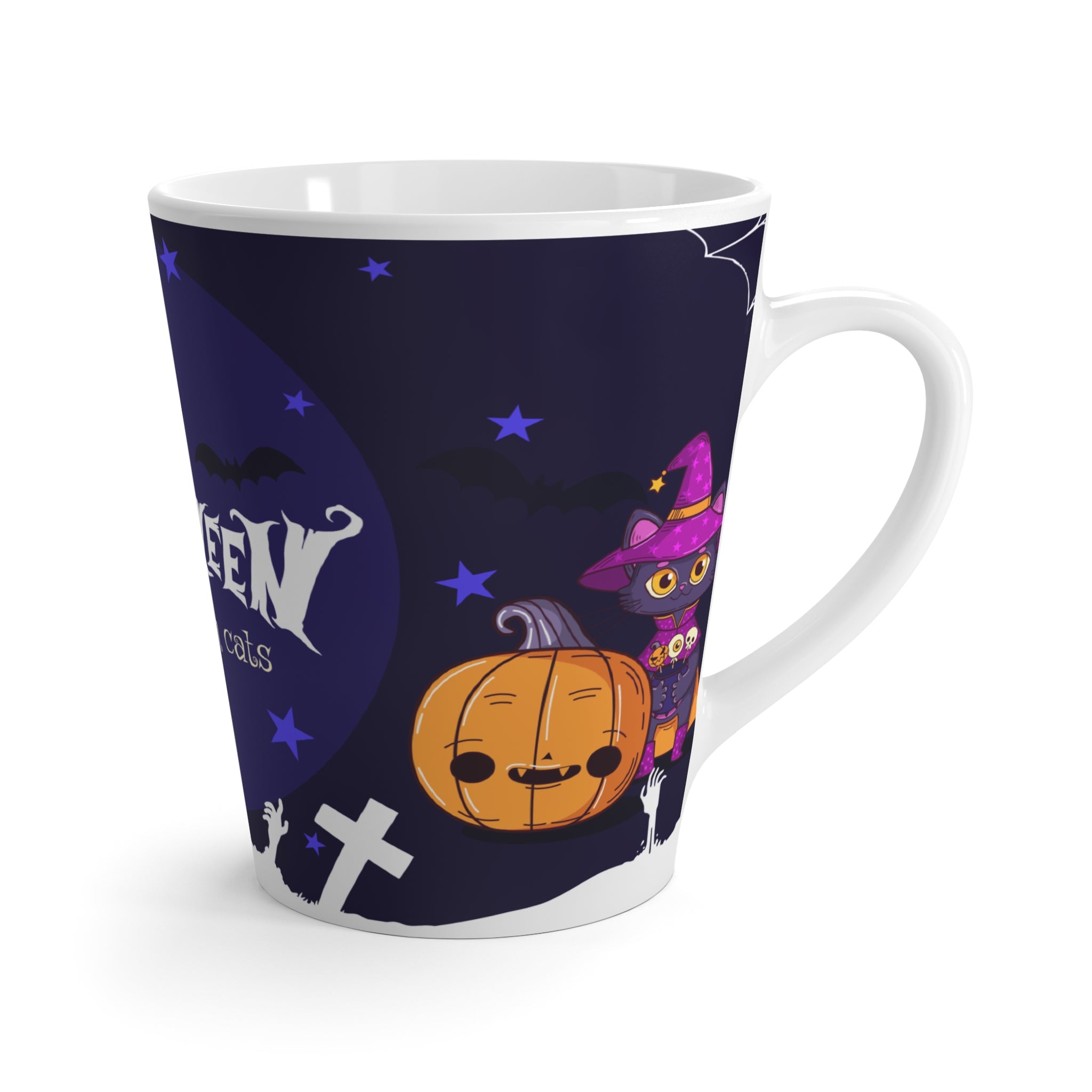 Happy Halloween with Witch's Cats | Latte Mug
