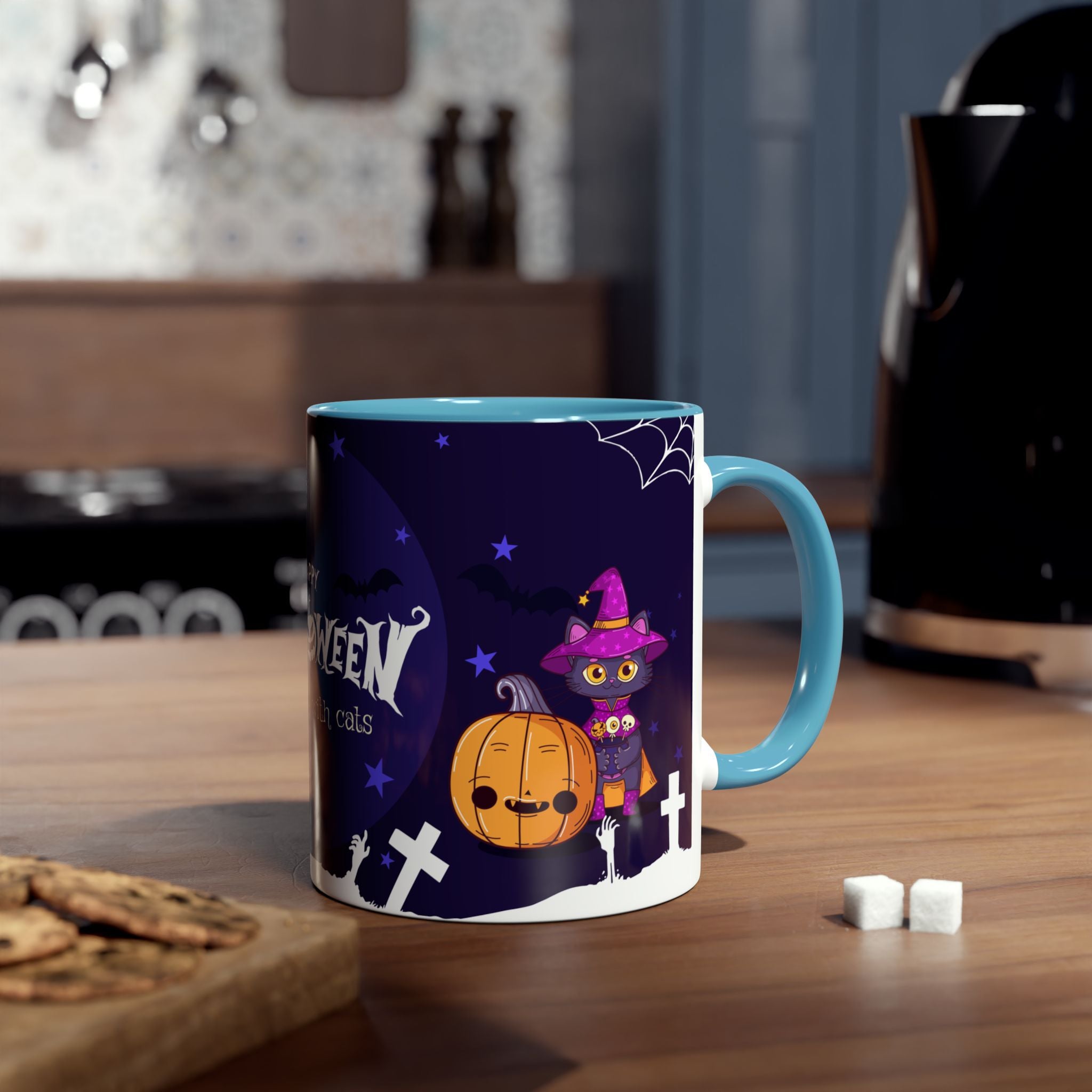 Happy Halloween with Witch's Cats | Two-Tone Coffee Mugs