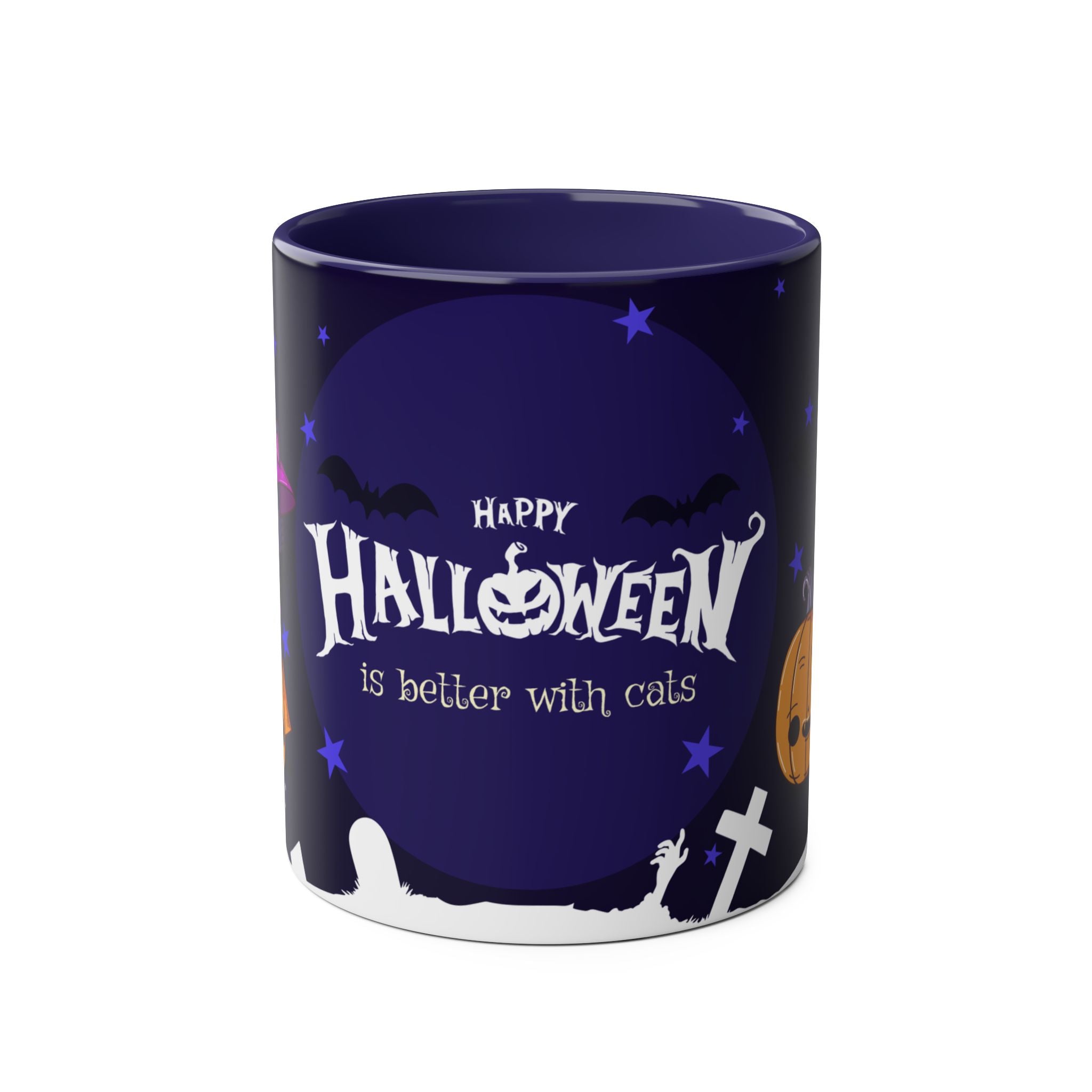 Happy Halloween with Witch's Cats | Two-Tone Coffee Mugs