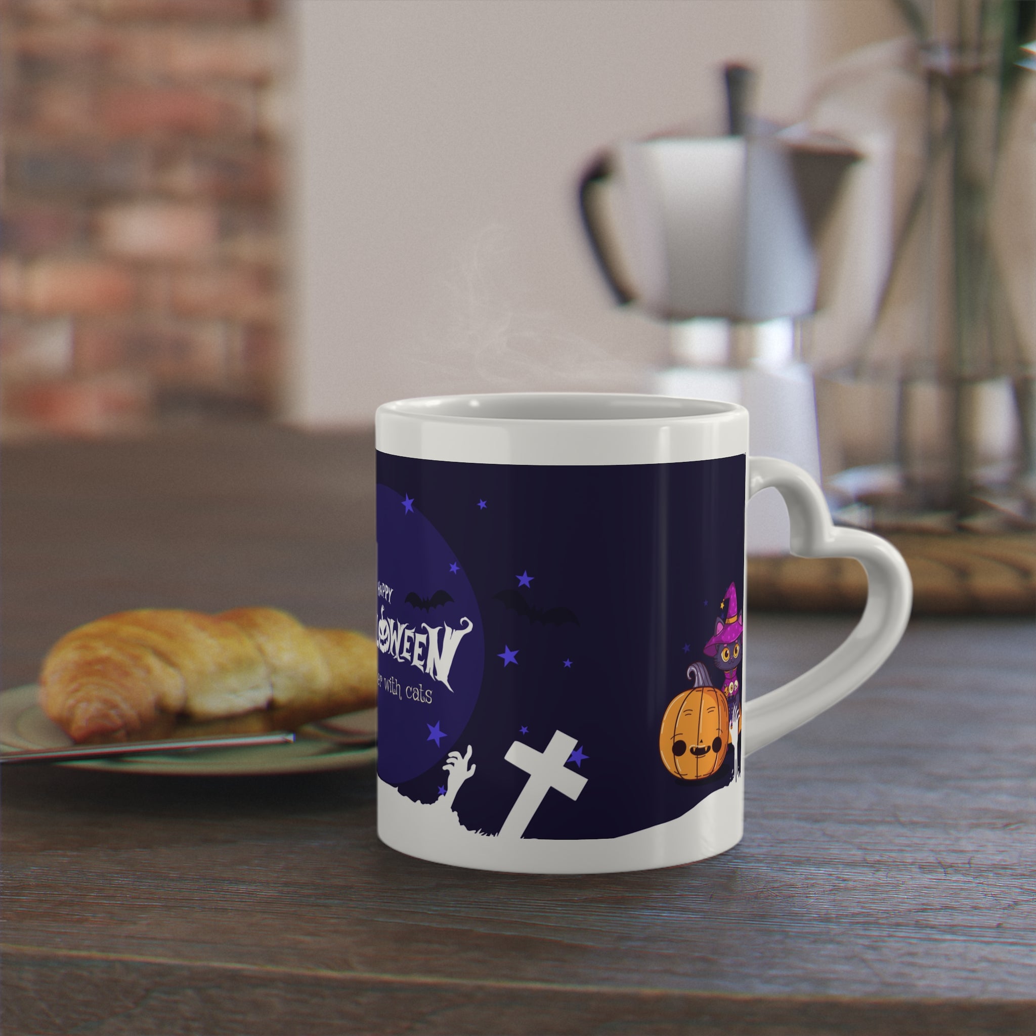Happy Halloween with Witch's Cats | Heart-Shaped Mug