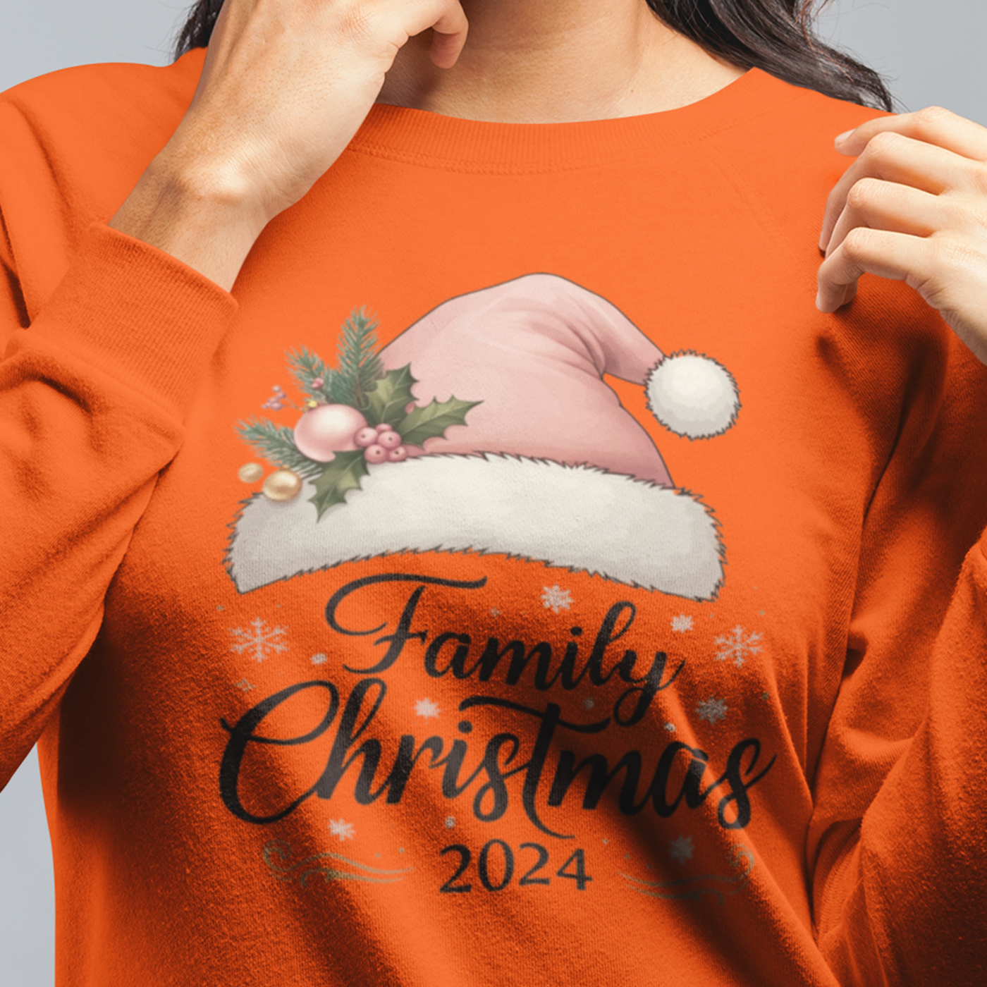 Family Christmas 2024 | Elegant Pink Santa Hat | Unisex Crewneck Sweatshirts