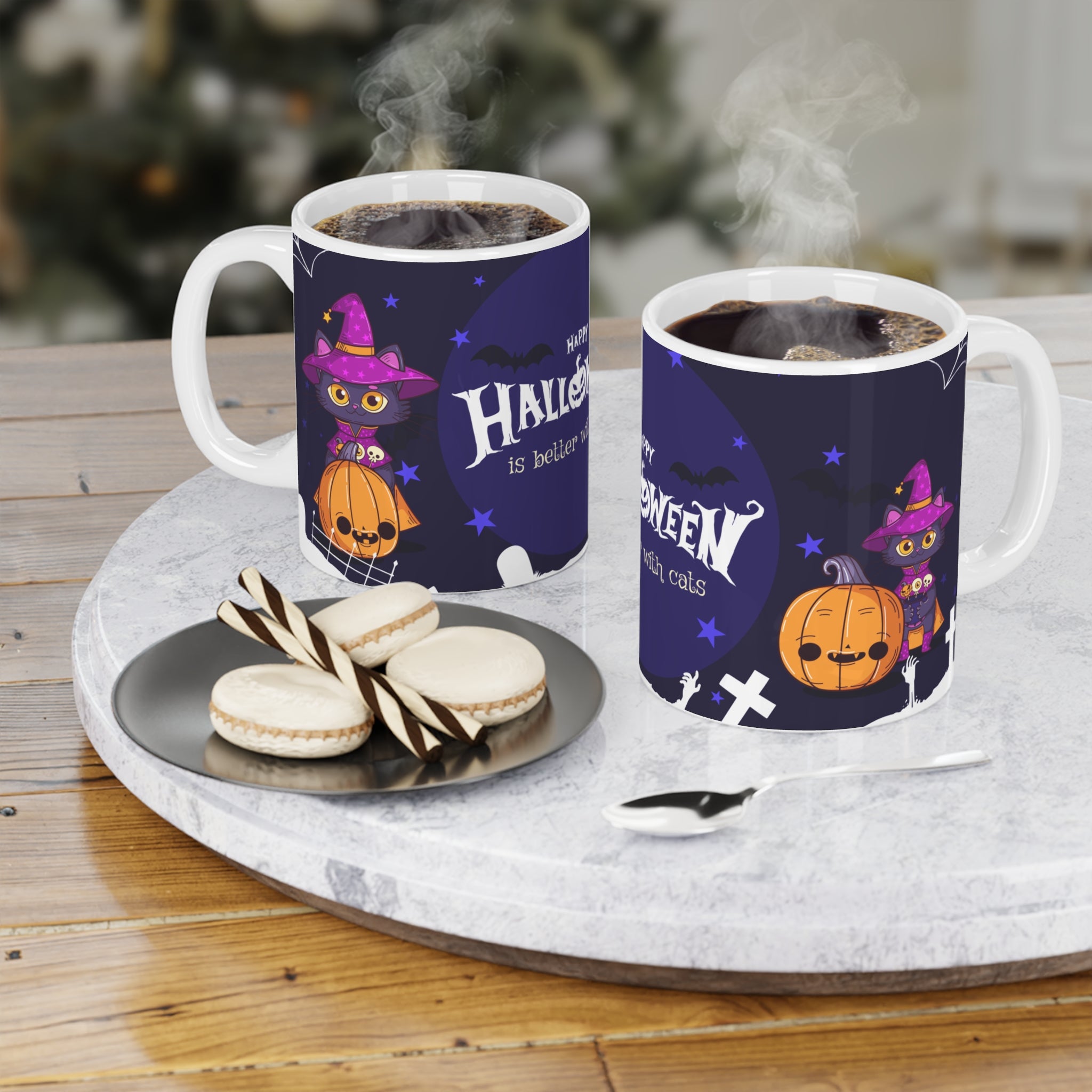 Happy Halloween with Witch's Cats | Ceramic Mugs