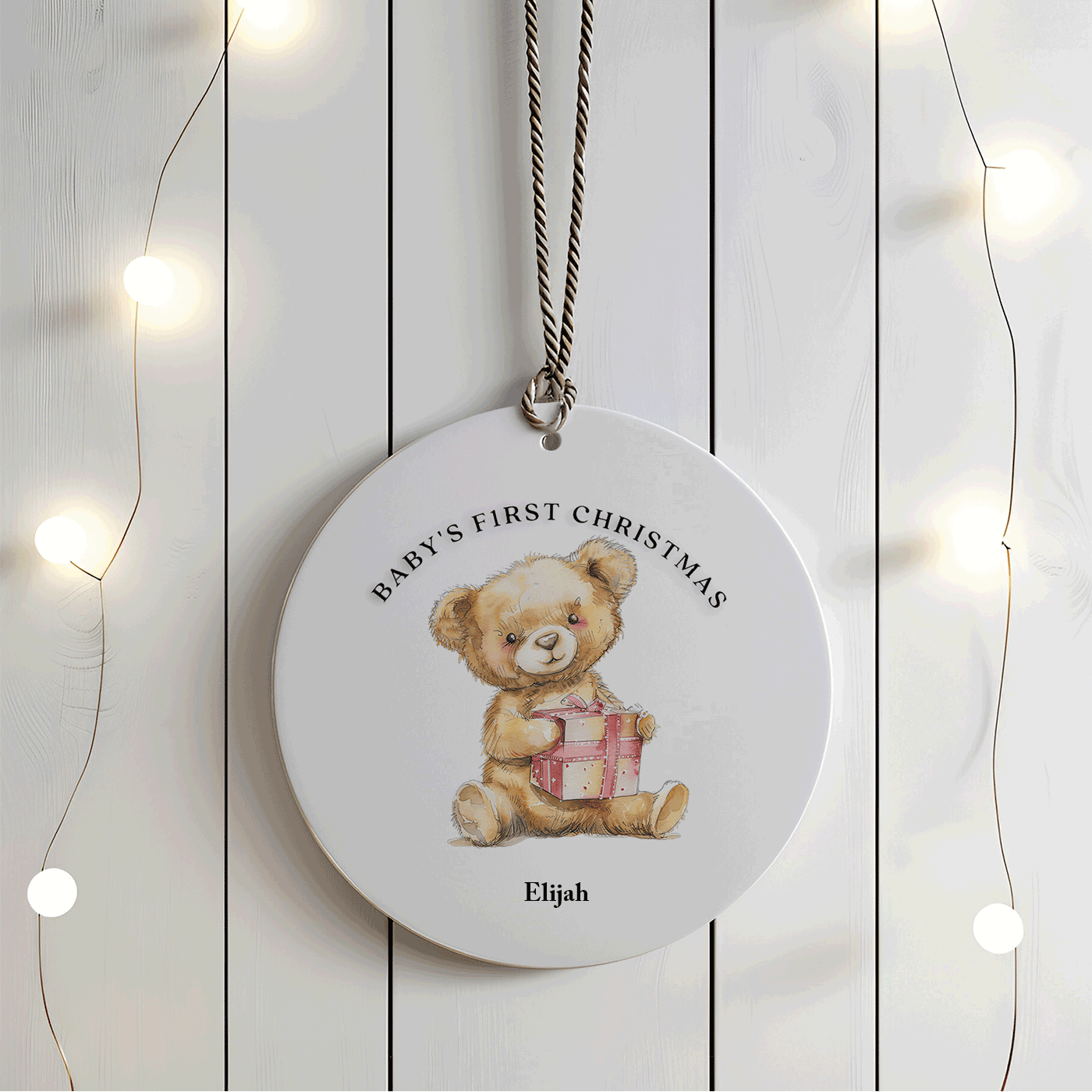 Baby's First Christmas | Cute Teddy Bear with Gift | Ceramic Ornaments