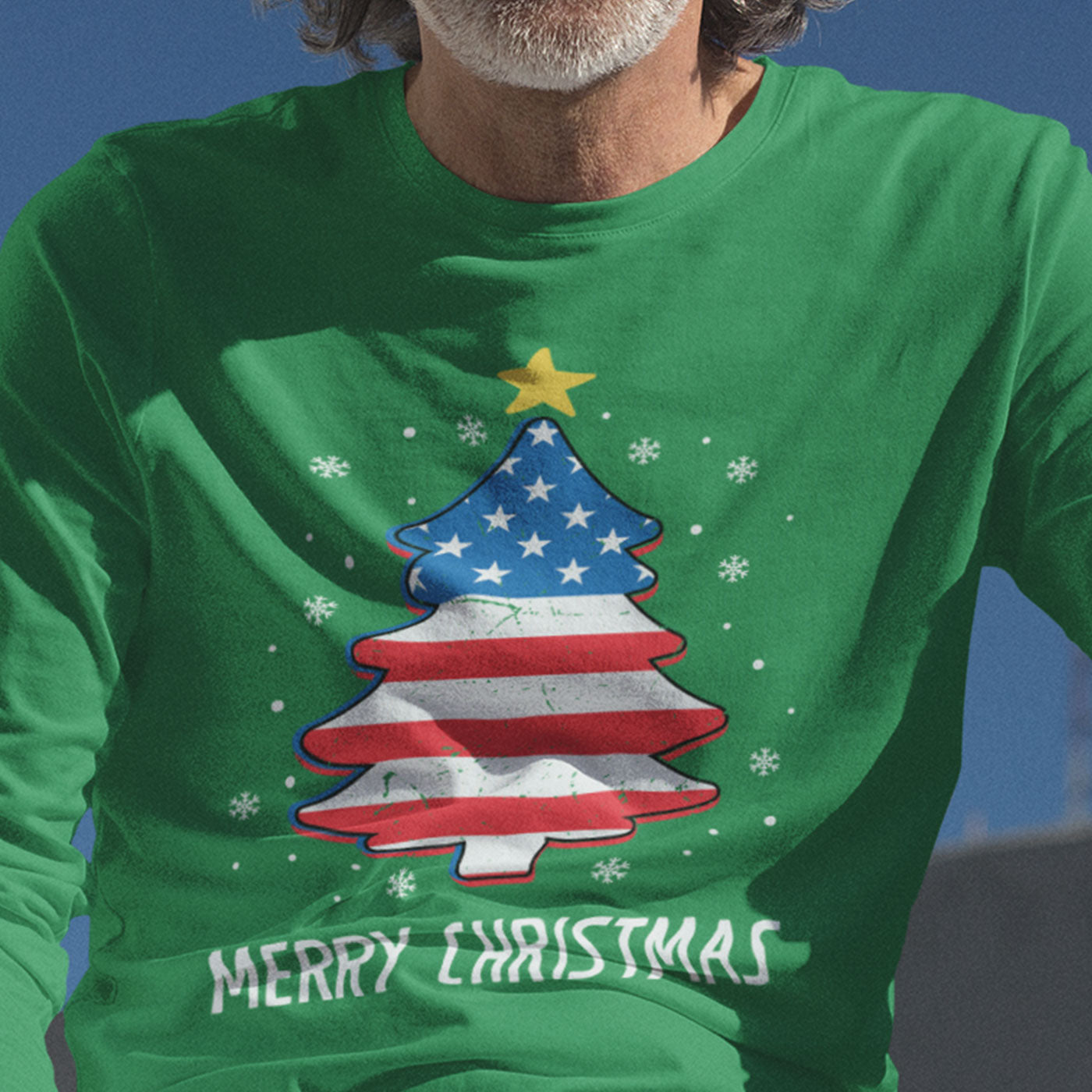Patriotic Merry Christmas | American Flag Christmas Tree | Unisex Long Sleeve