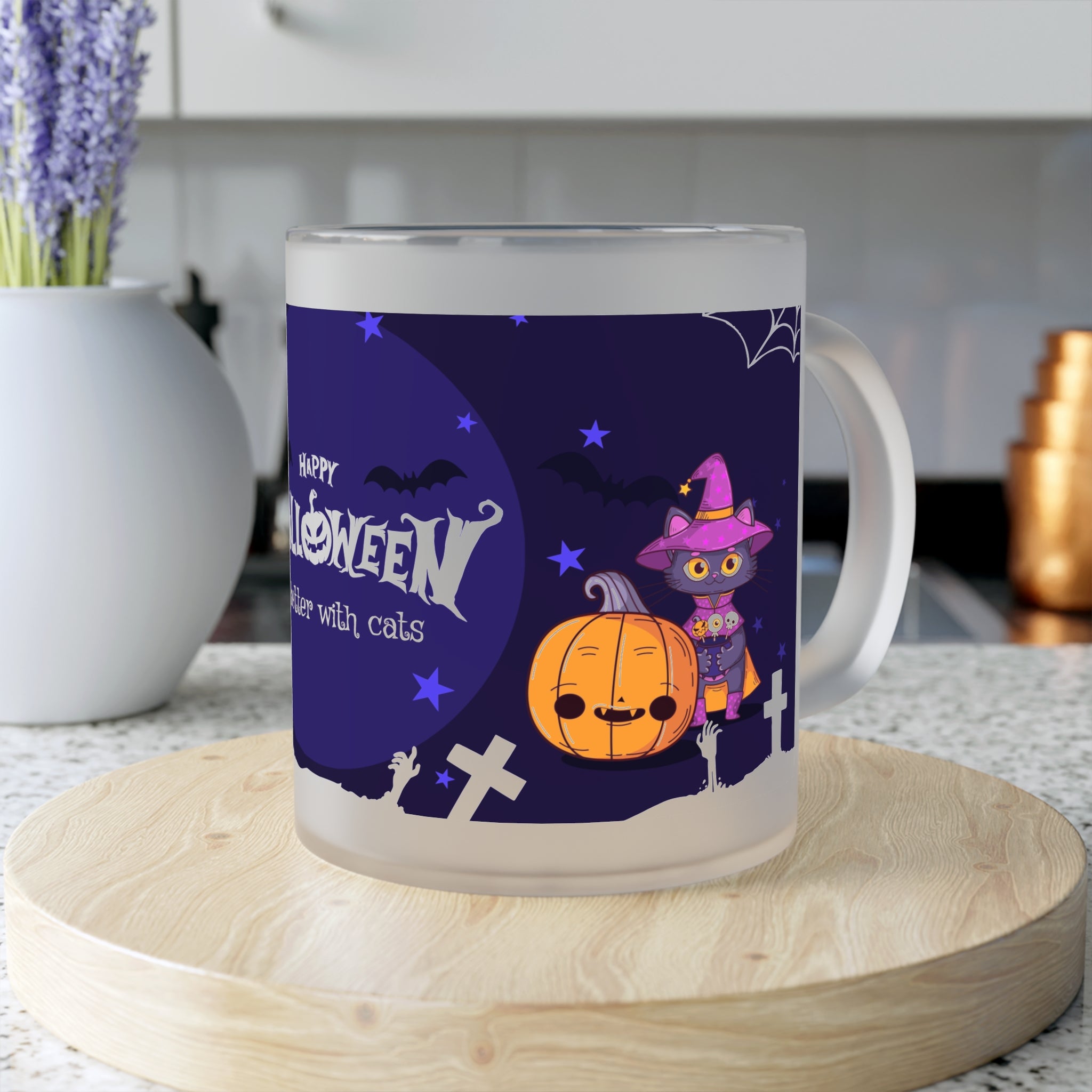 Happy Halloween with Witch's Cats | Frosted Glass Mug