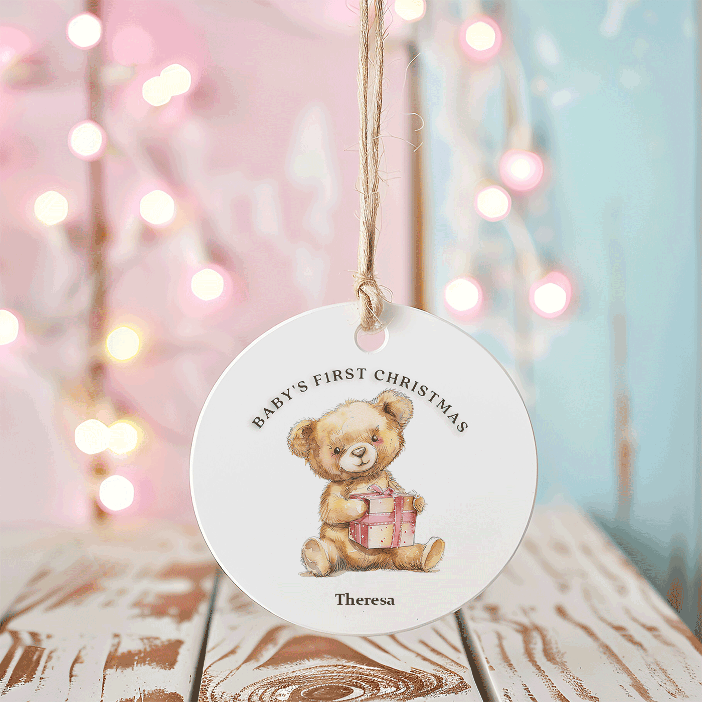 Baby's First Christmas | Cute Teddy Bear with Gift | Ceramic Ornaments