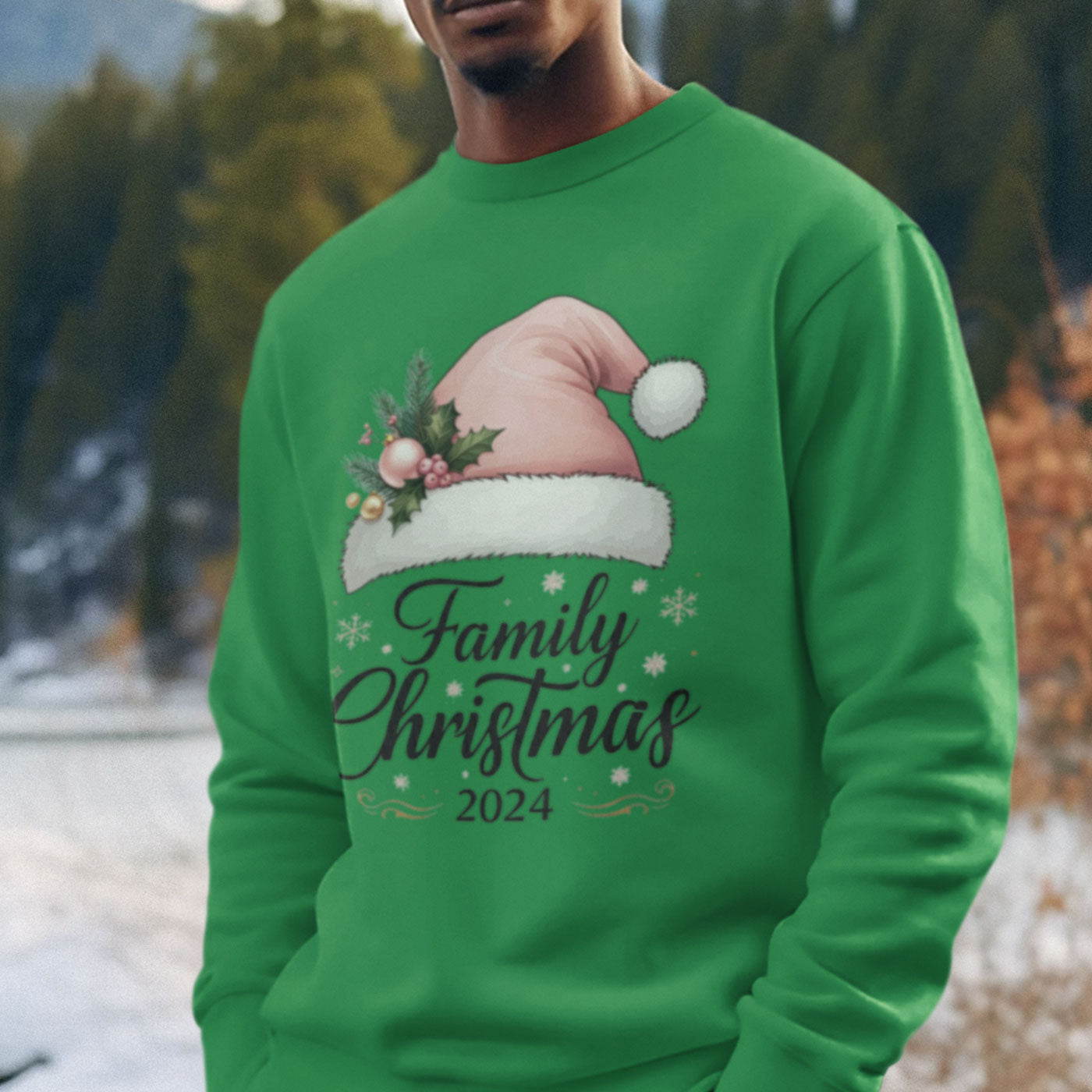 Family Christmas 2024 | Elegant Pink Santa Hat | Unisex Crewneck Sweatshirts