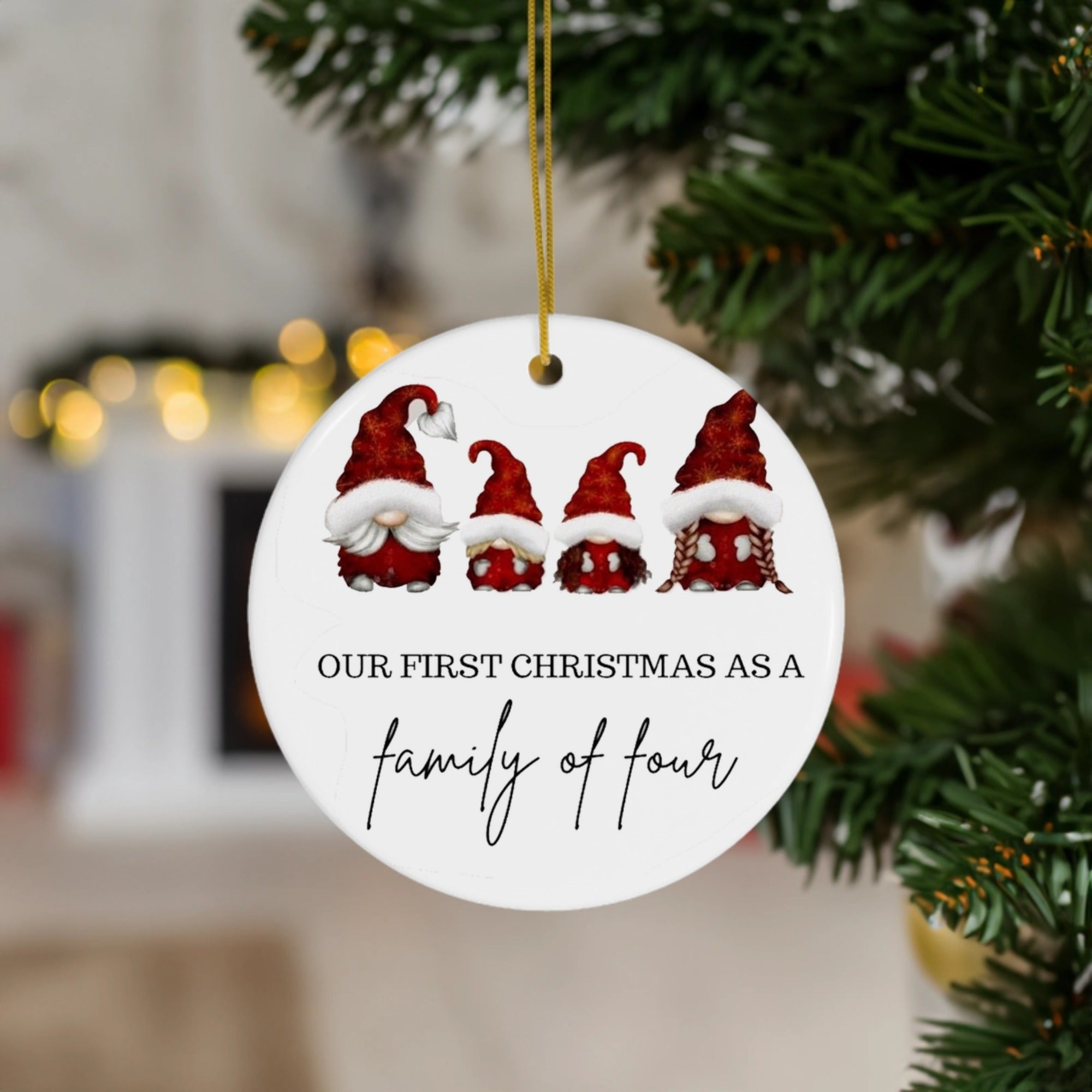 Family of Four | First Christmas Gnome | Ceramic Ornaments