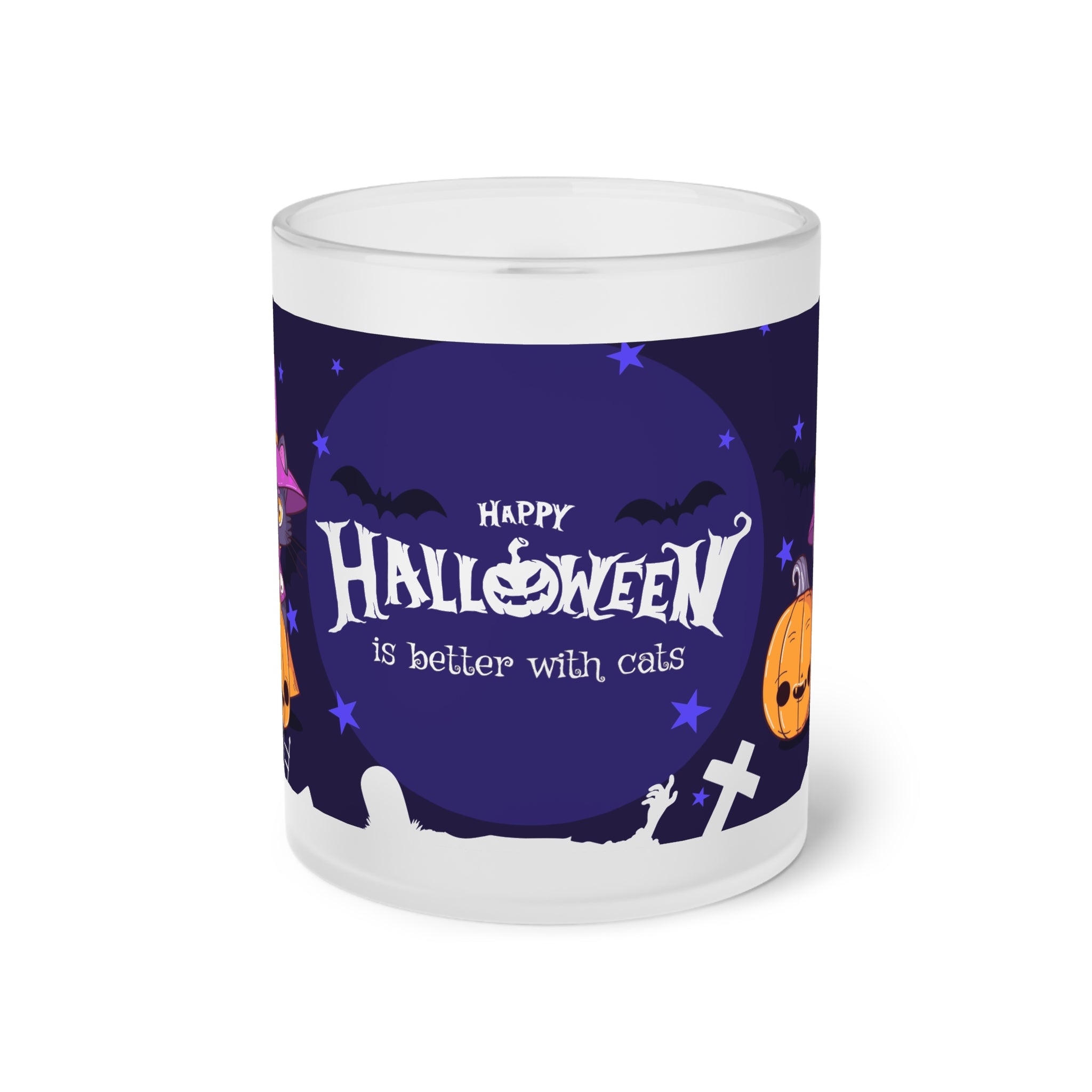 Happy Halloween with Witch's Cats | Frosted Glass Mug