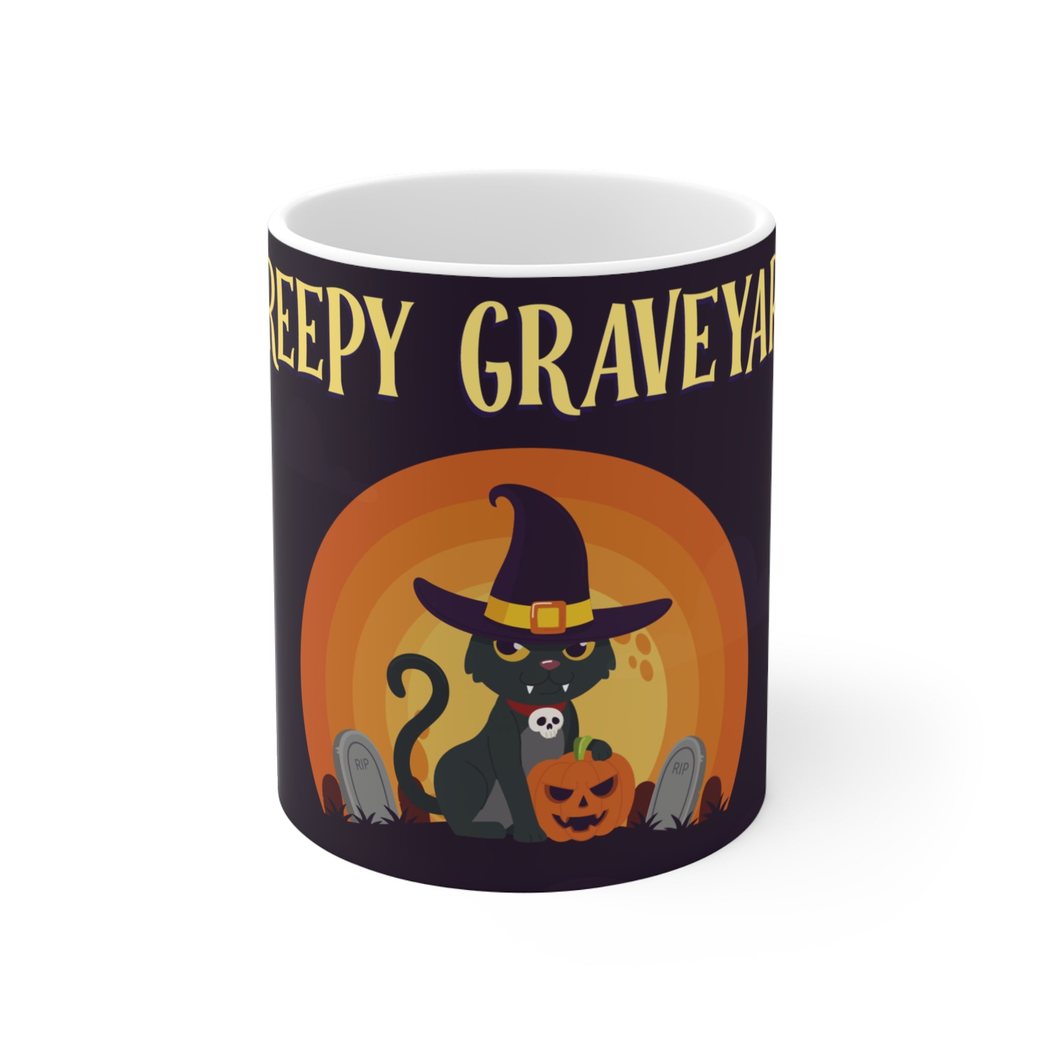 Creepy Graveyard Halloween with Witch Cat  | Mug