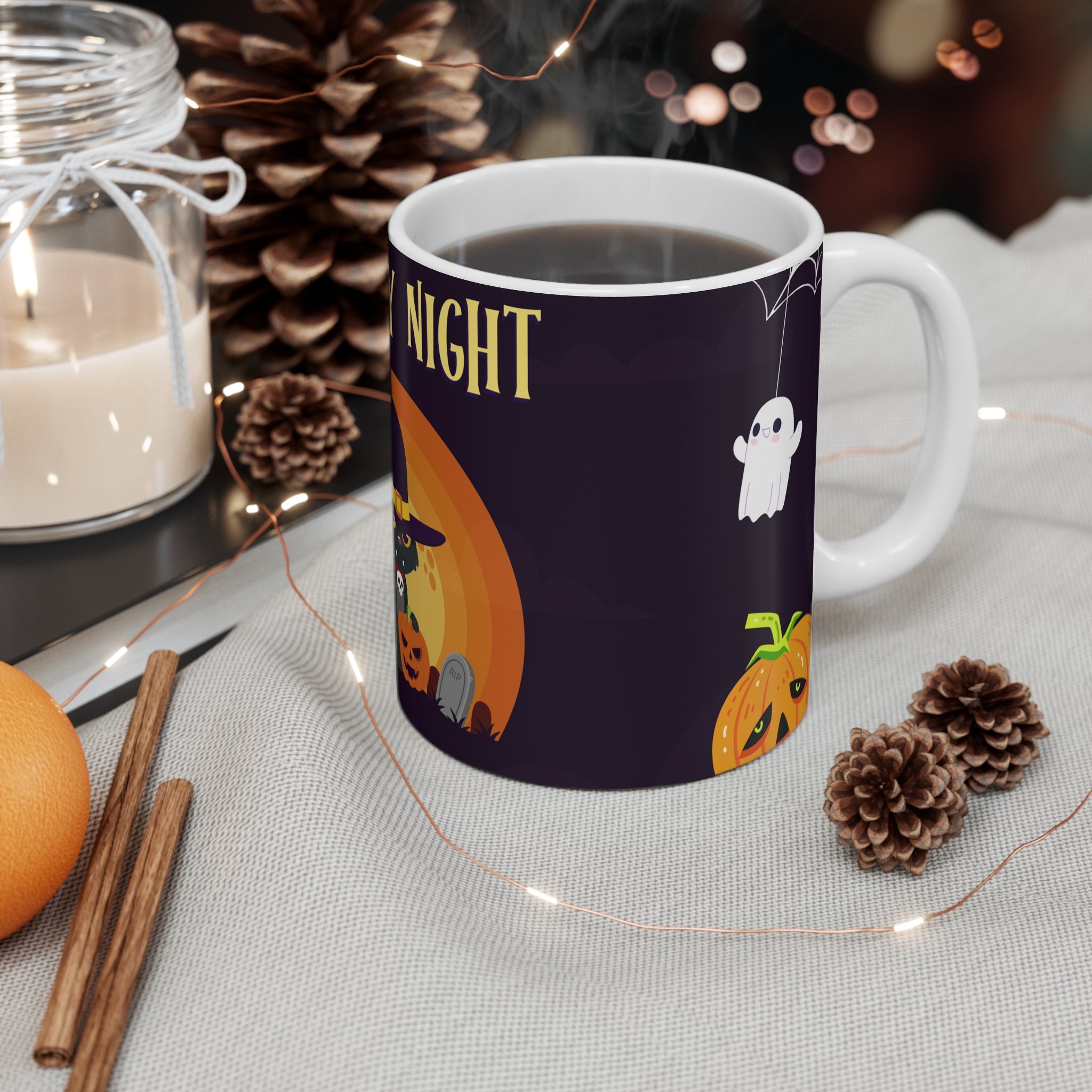 Spooky Night Halloween with Witch Cat | Mug