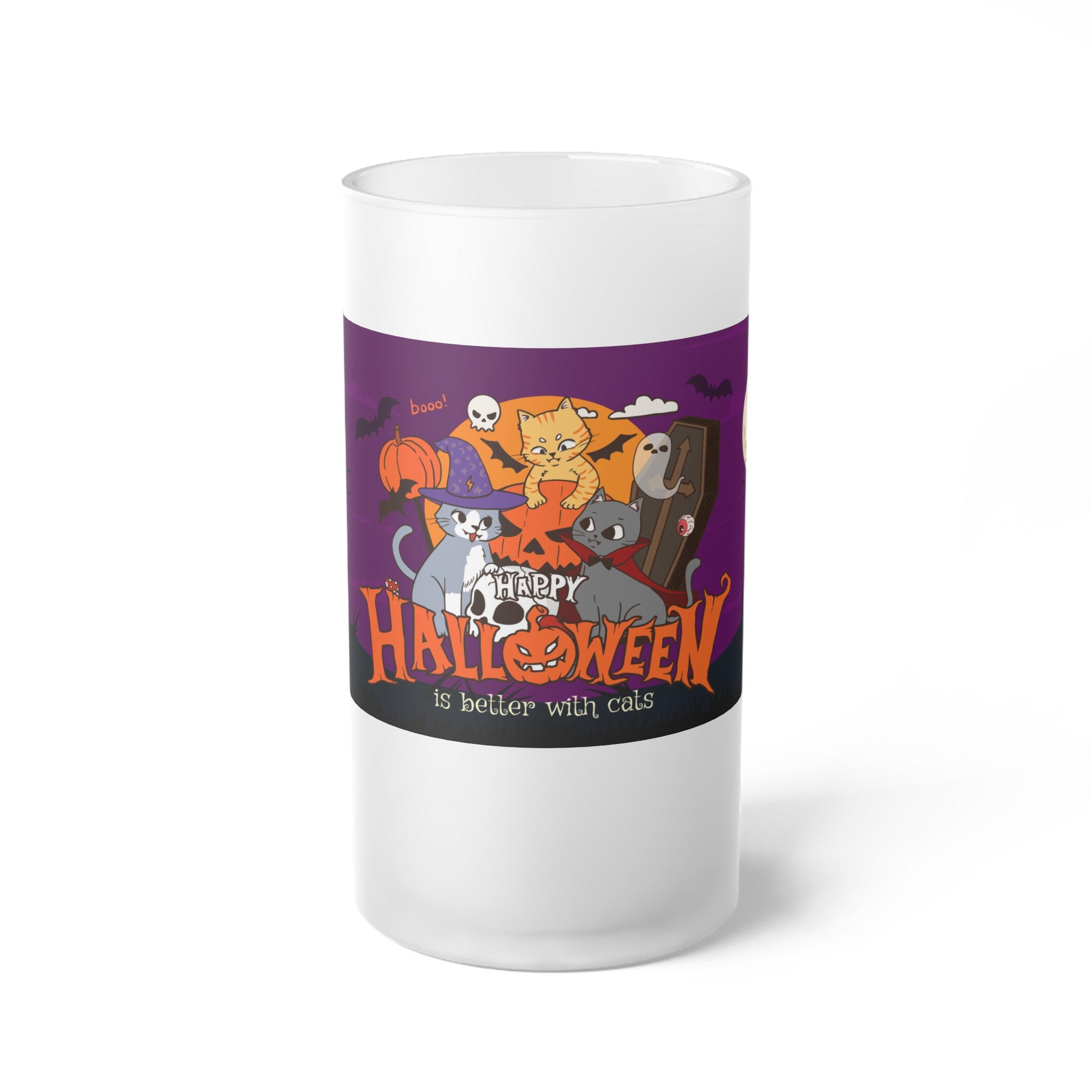 Happy Halloween is Better with Cats | Frosted Glass Beer Mug