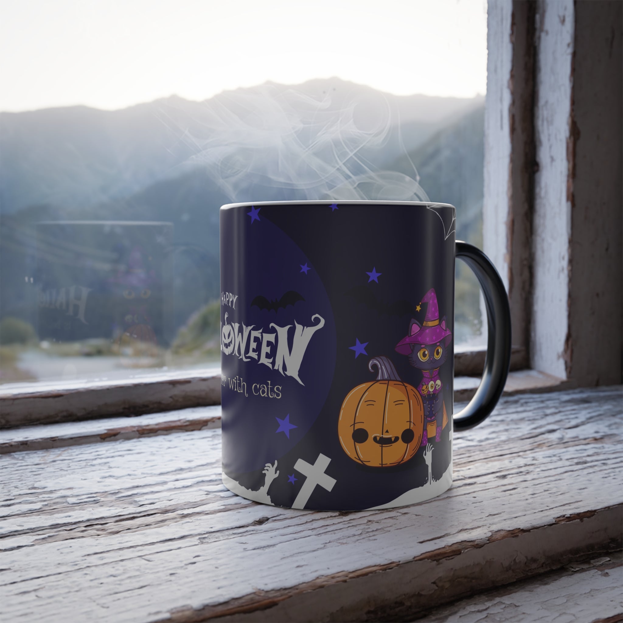 Happy Halloween with Witch's Cats | Color Morphing Mug