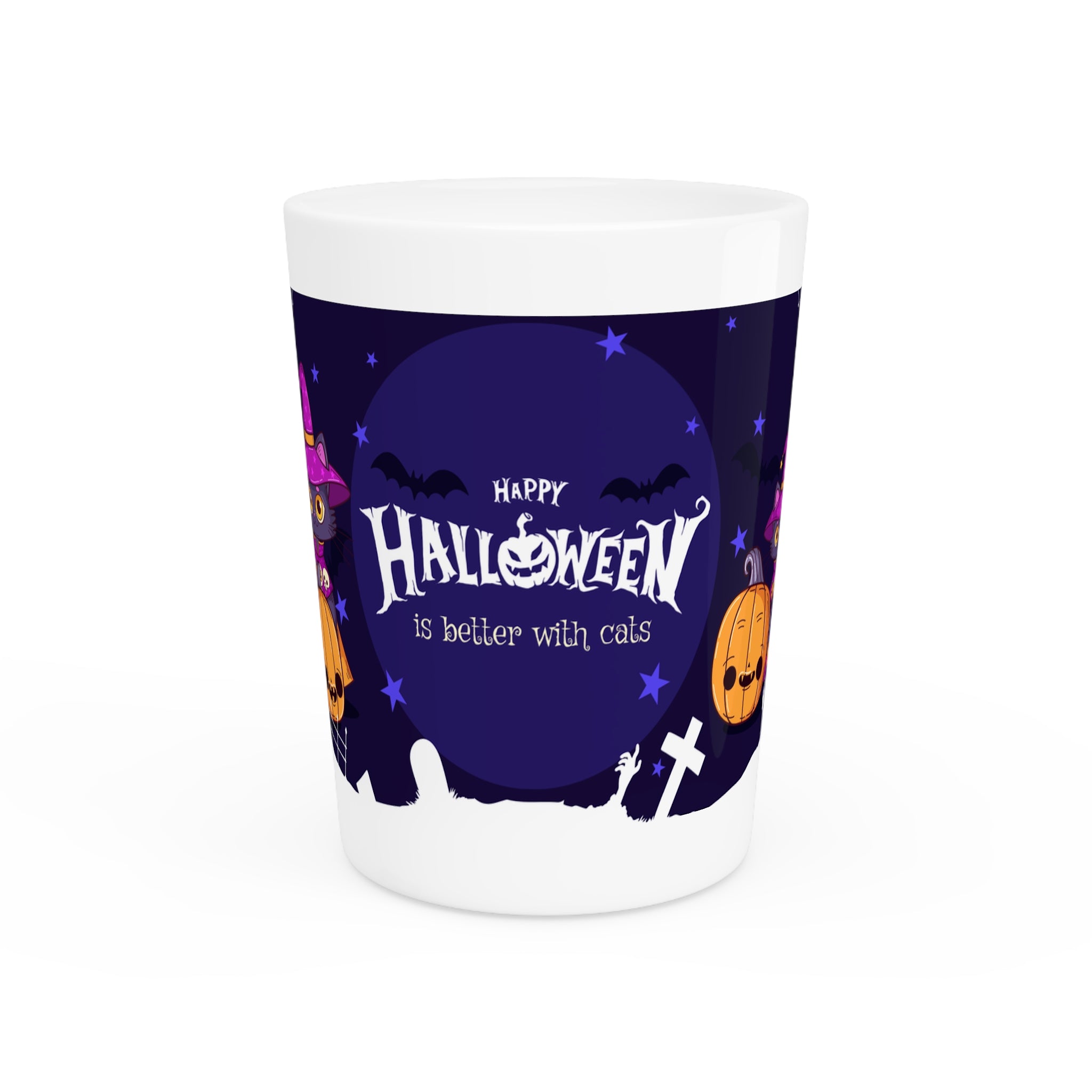 Happy Halloween with Witch's Cats | Shot Glass