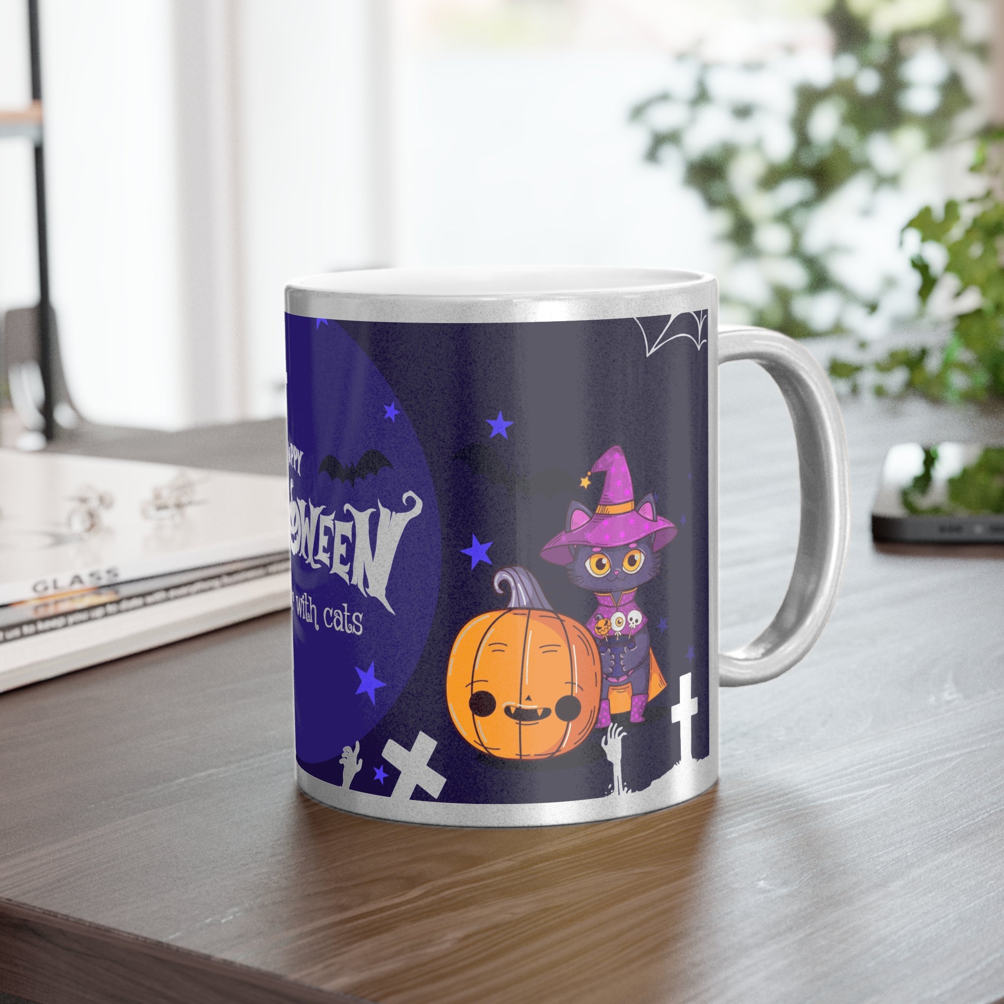 Happy Halloween with Witch's Cats | Metallic Mug