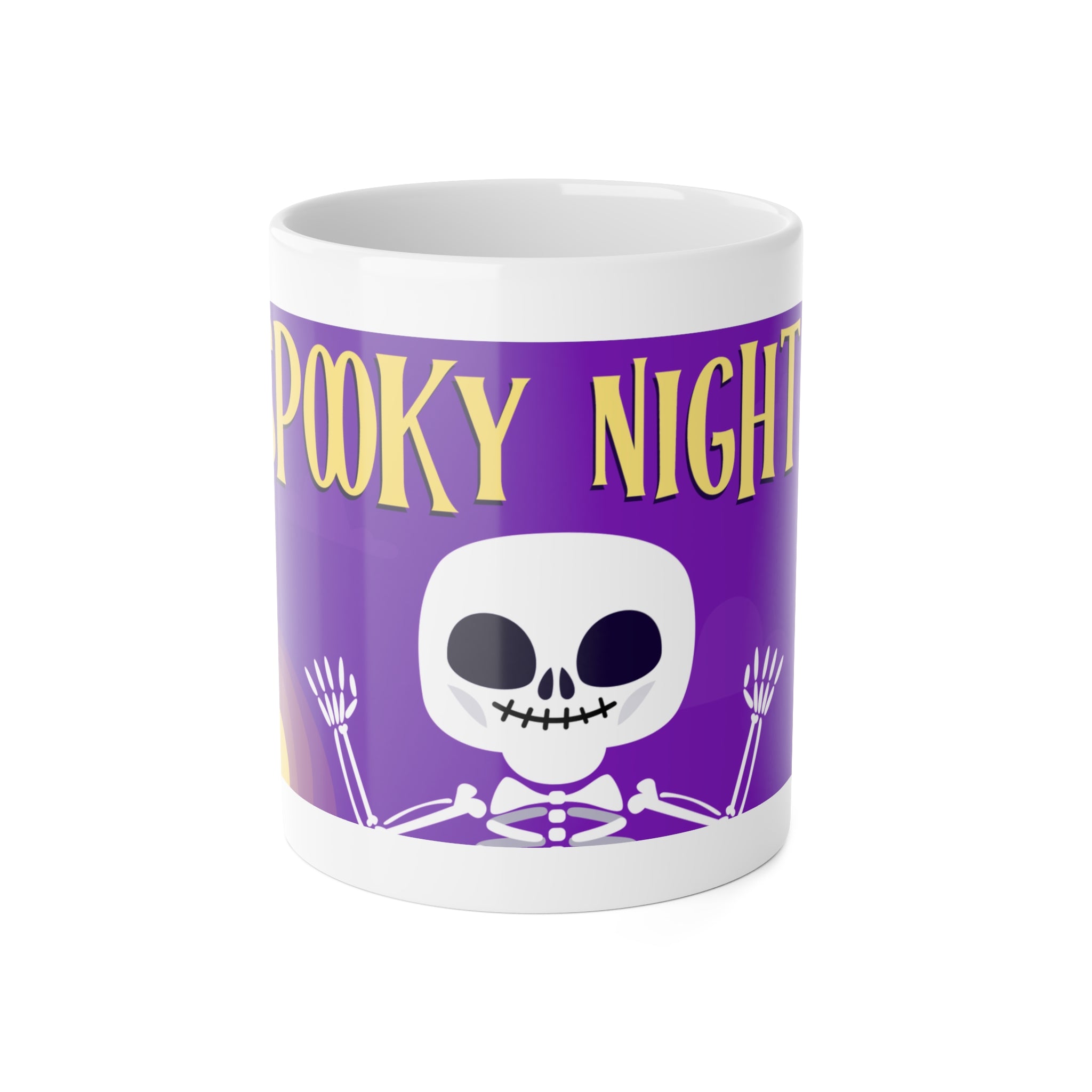 Spooky Night Skeleton | Haunted Graveyard with Ghosts and Bats | White Ceramic Mug