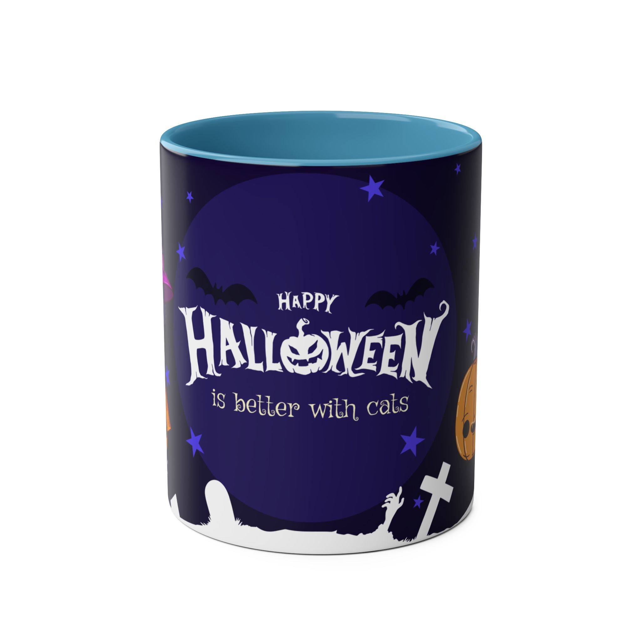 Happy Halloween with Witch's Cats | Two-Tone Coffee Mugs